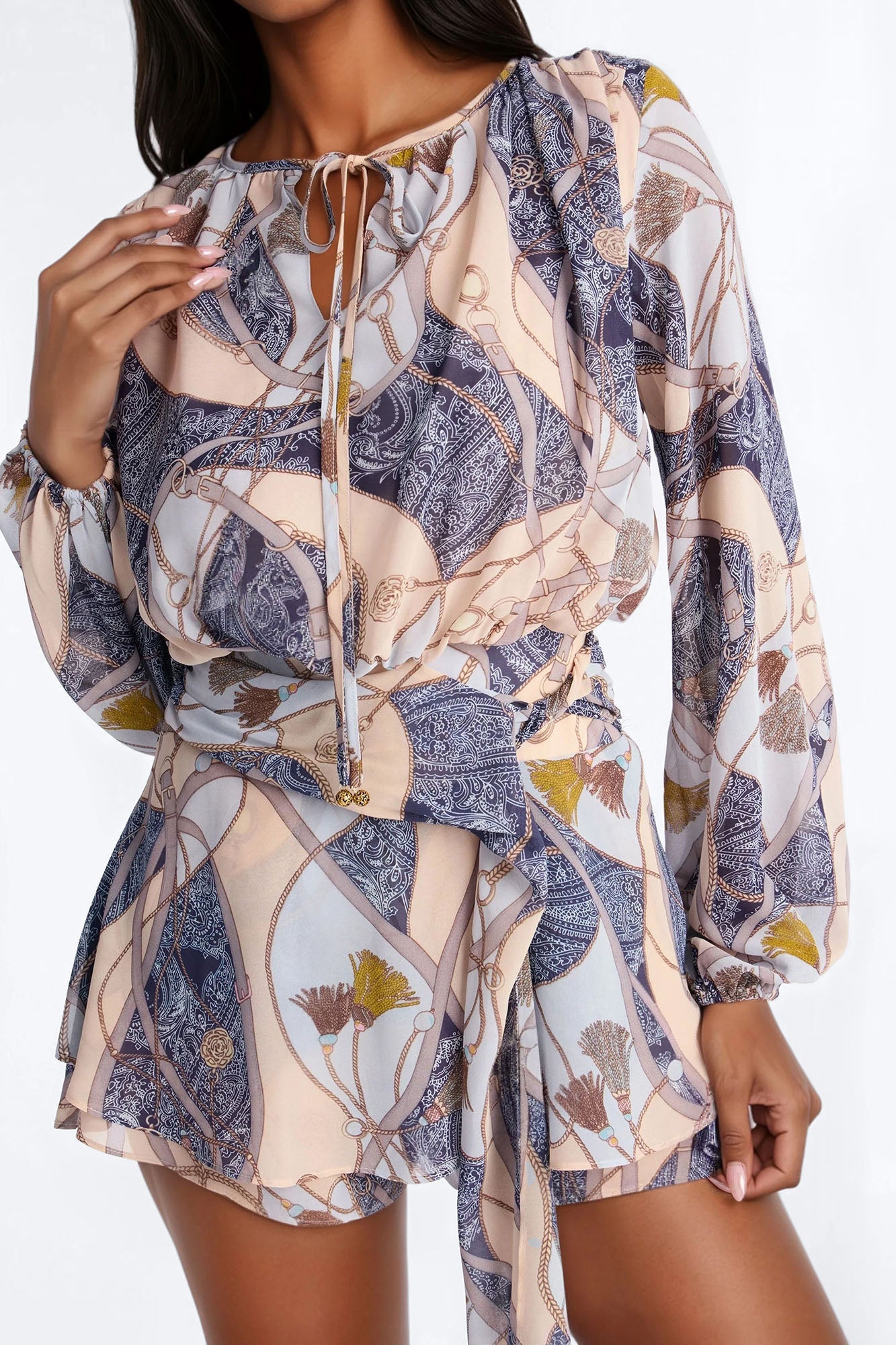 Vale Chiffon Tie Waist Romper - Multi Color
