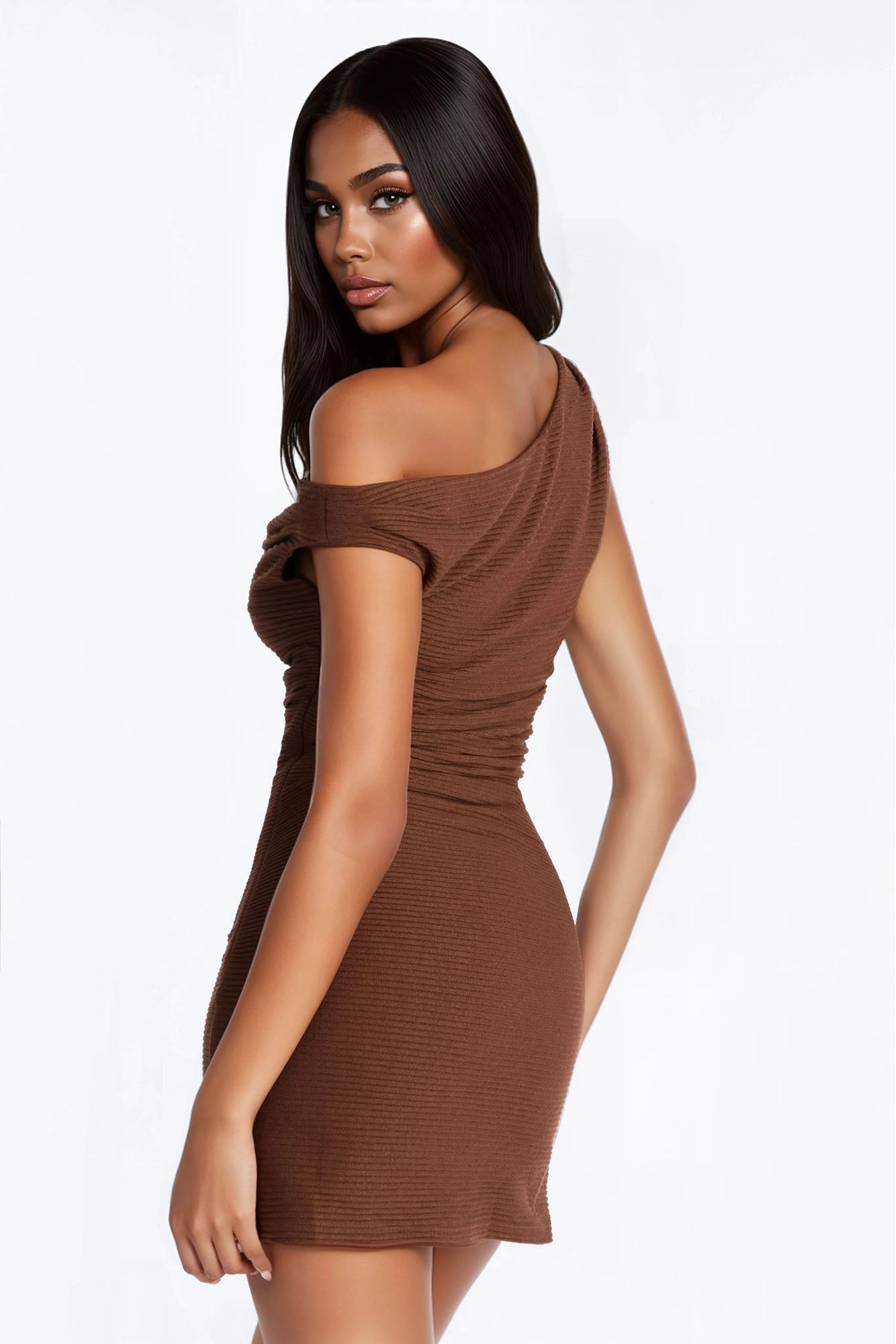Noor Sleeveless Ribbed Mini Dress - Chocolate
