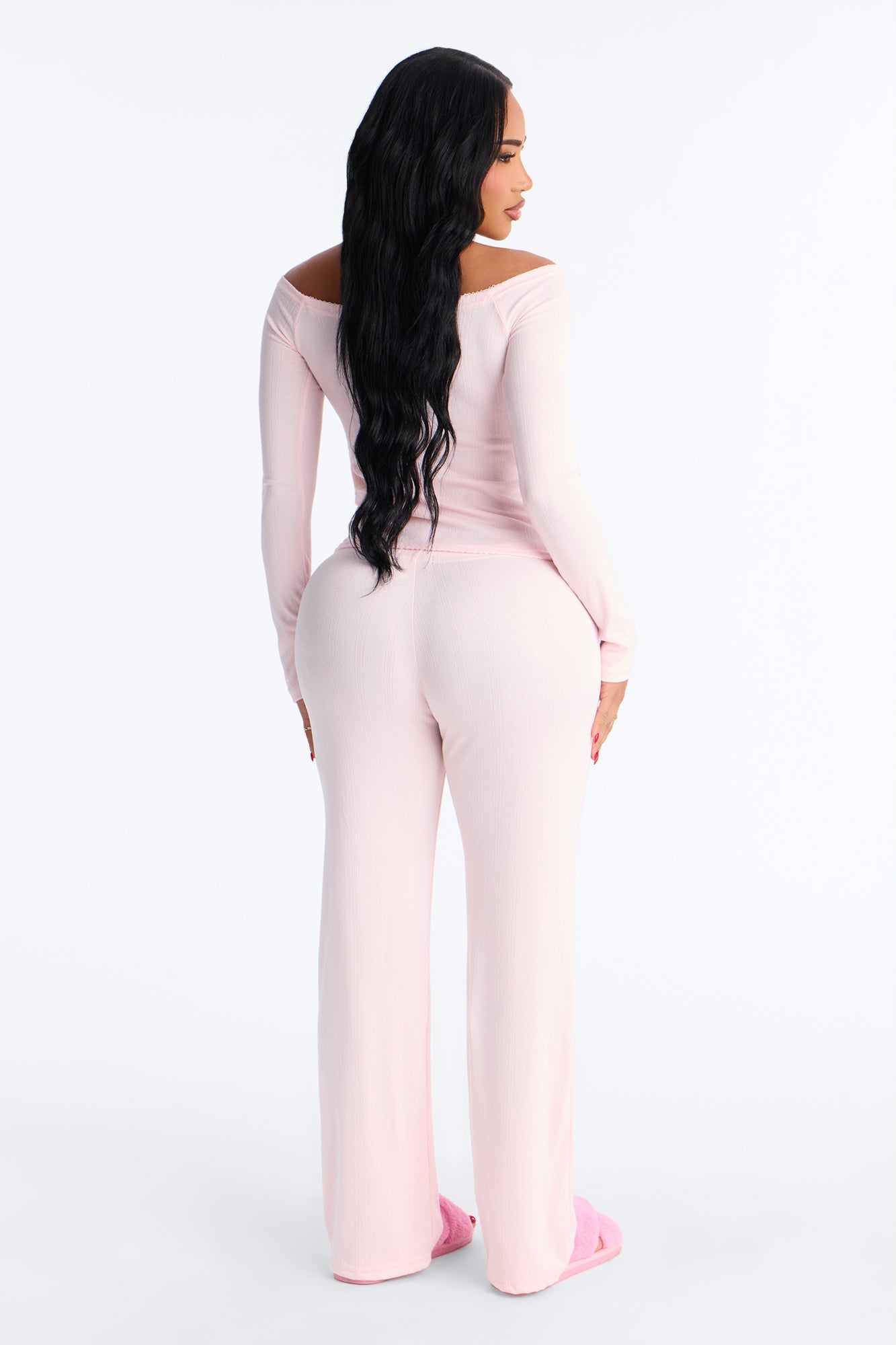Romance Dreams Off Shoulder Pointelle PJ Pant Set - Light Pink