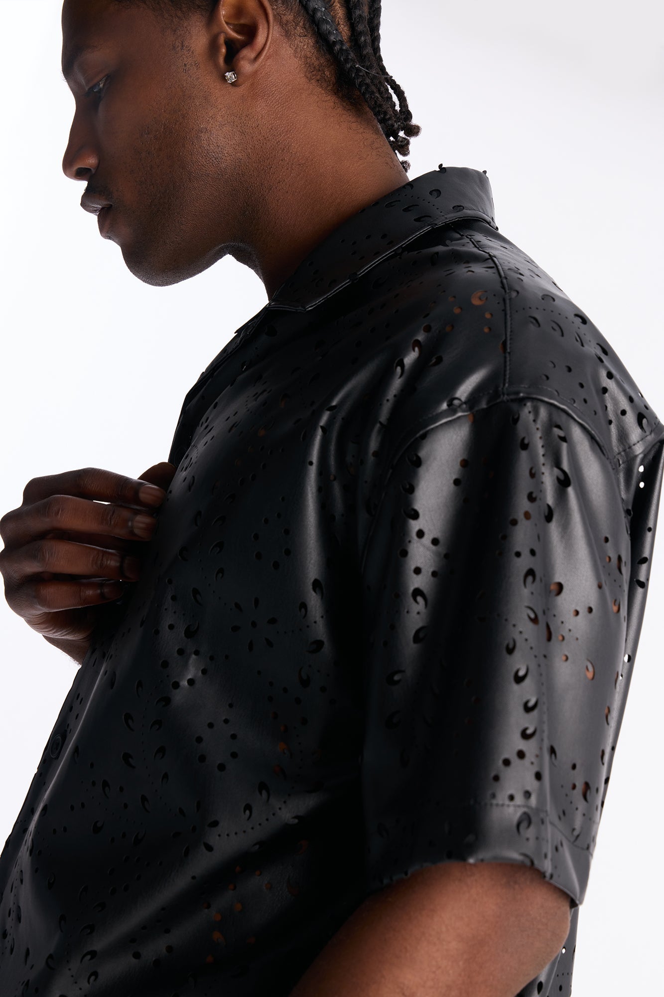 Cupids Cutout Cuban Collar Shirt - Black