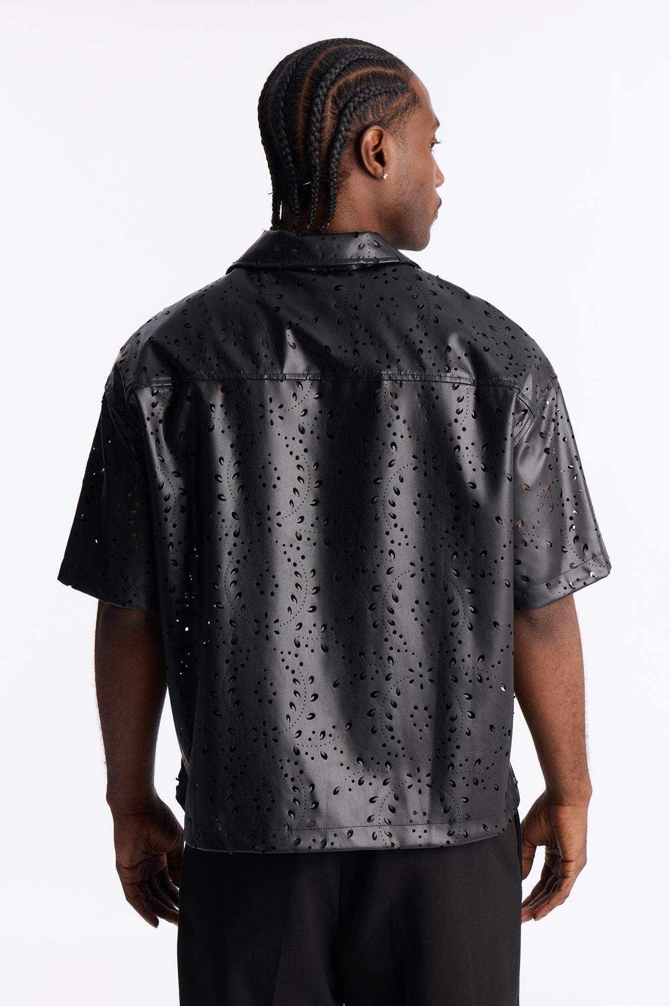 Cupids Cutout Cuban Collar Shirt - Black