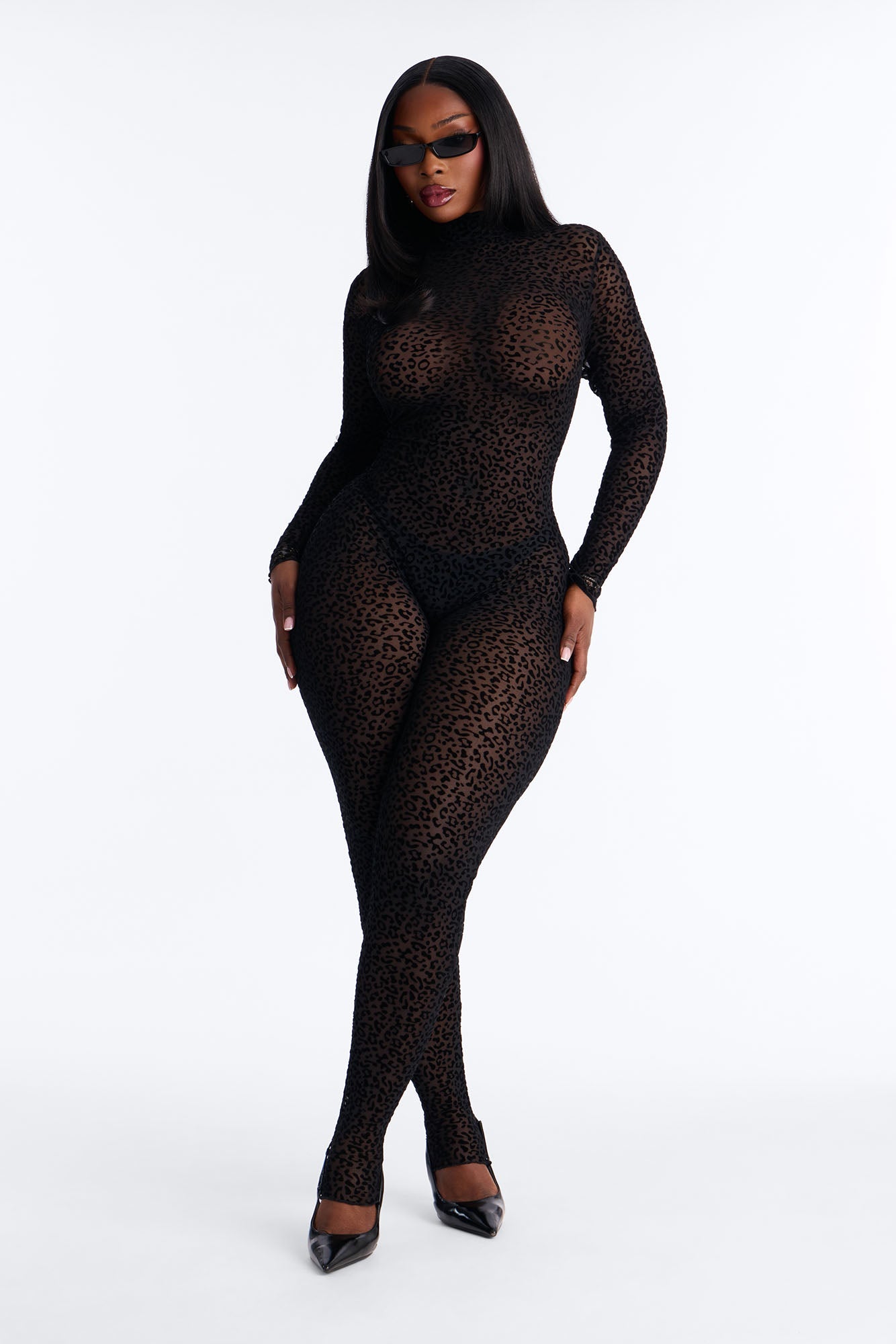 Spotted Desire Leopard Mesh Jumpsuit - Black/Black