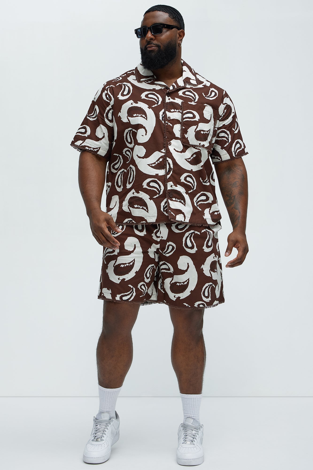 Paisley Print Frayed Shorts - Brown/combo