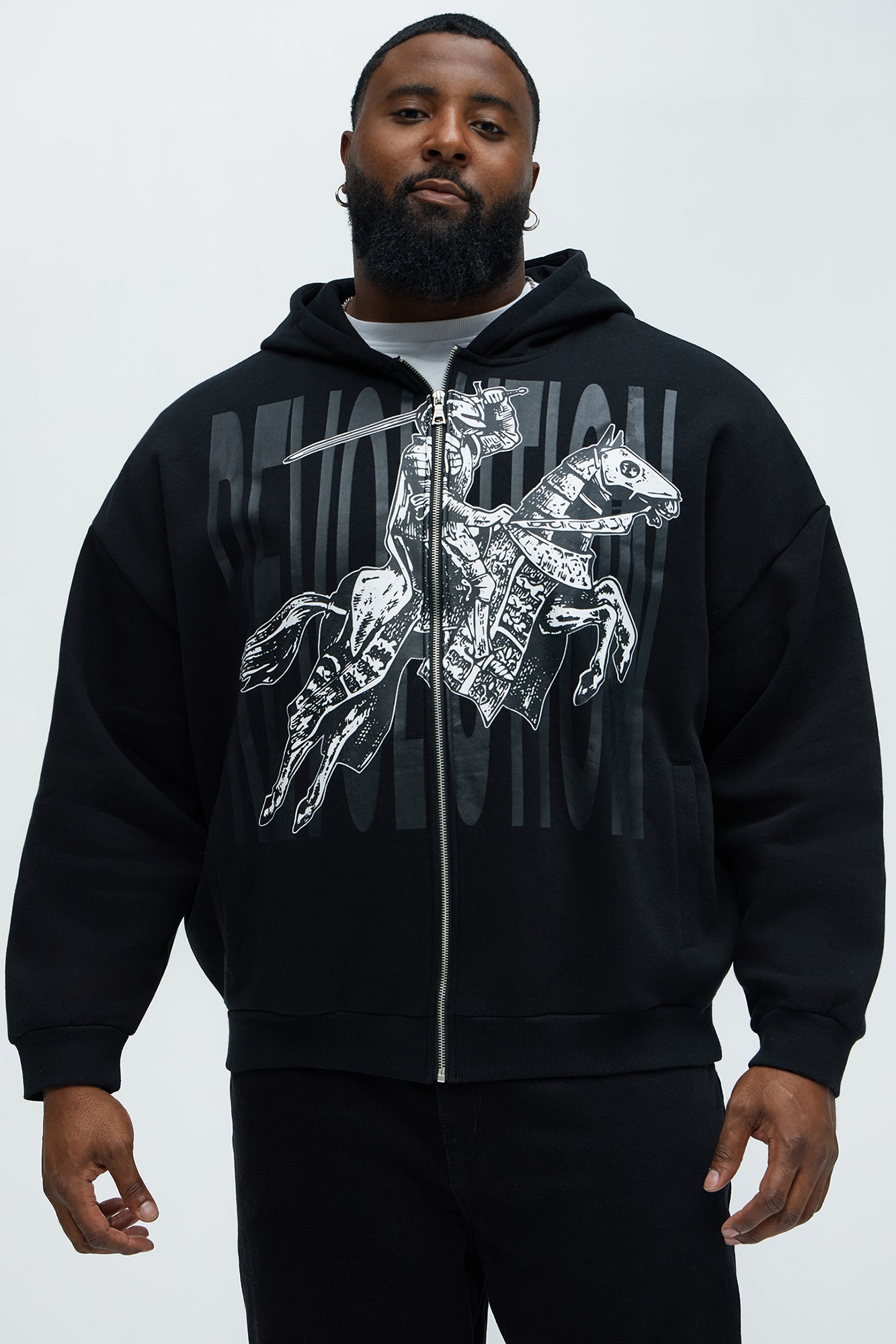 Tyson Crusader Printed Oversized Zip Hoodie - Black