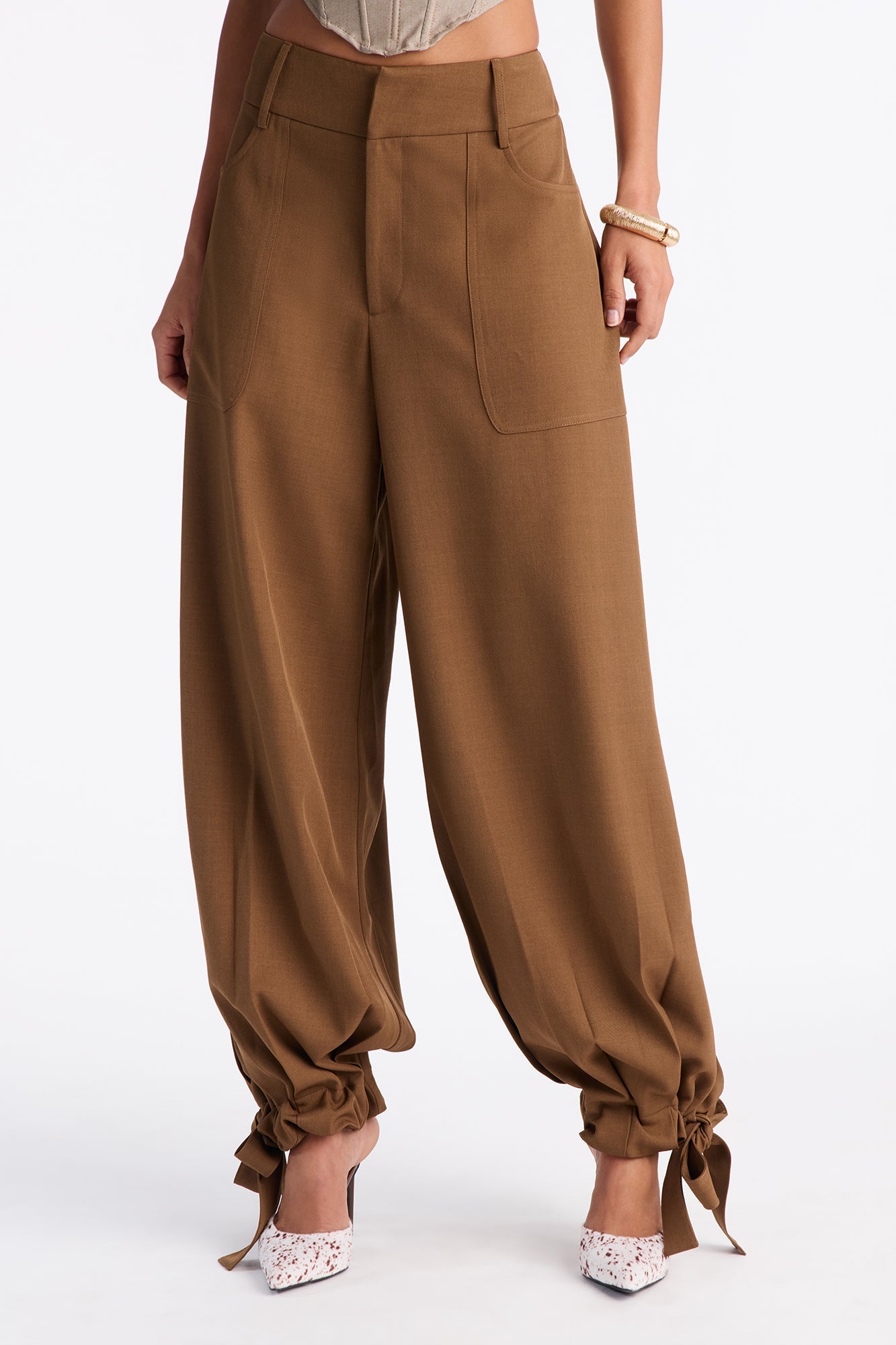 Anastasia Mid Rise Tie Ankle Jogger Pant 30″ - Brown