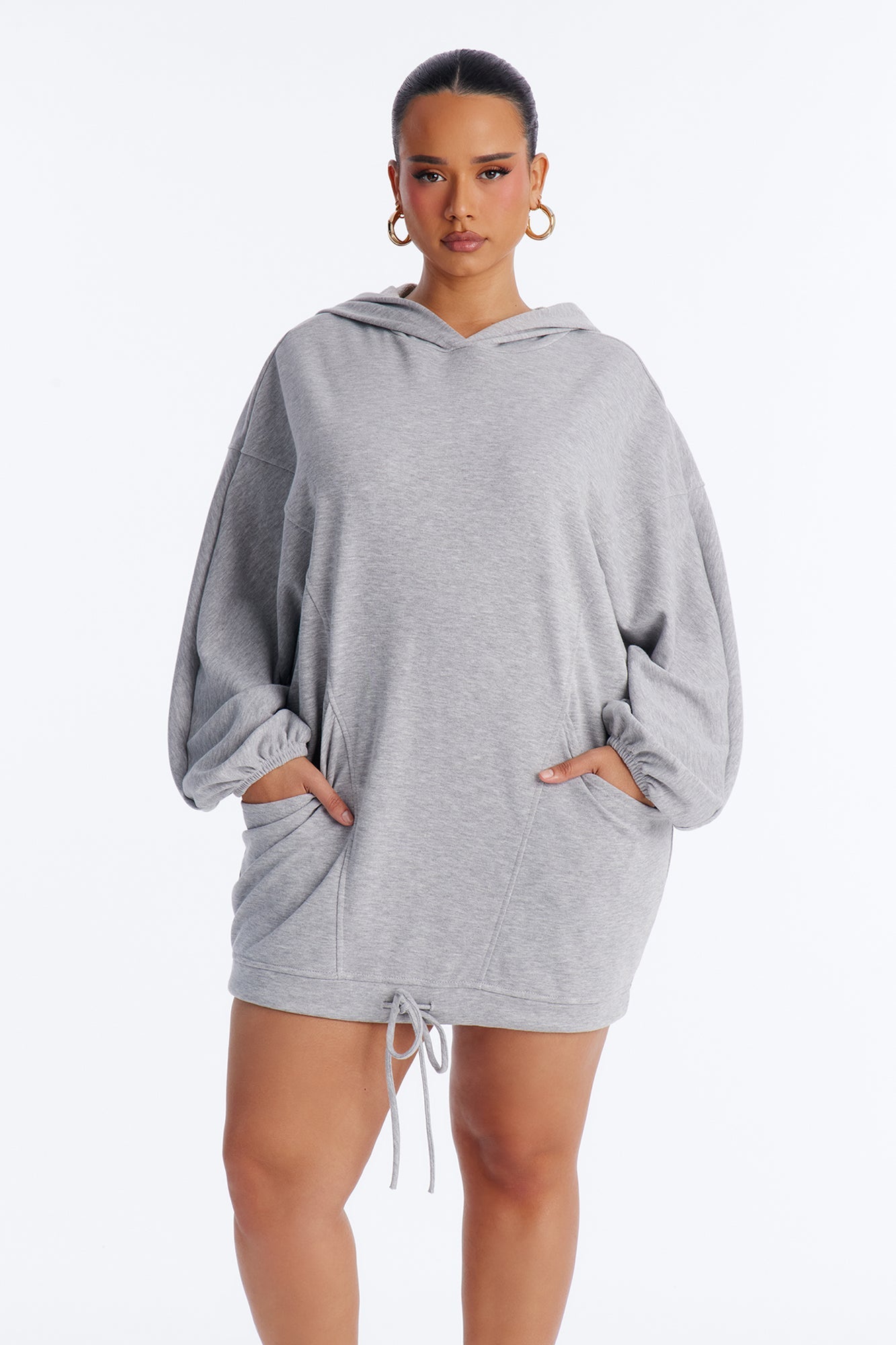 Run This Town Hoodie Sweatshirt Mini Dress - Heather Grey