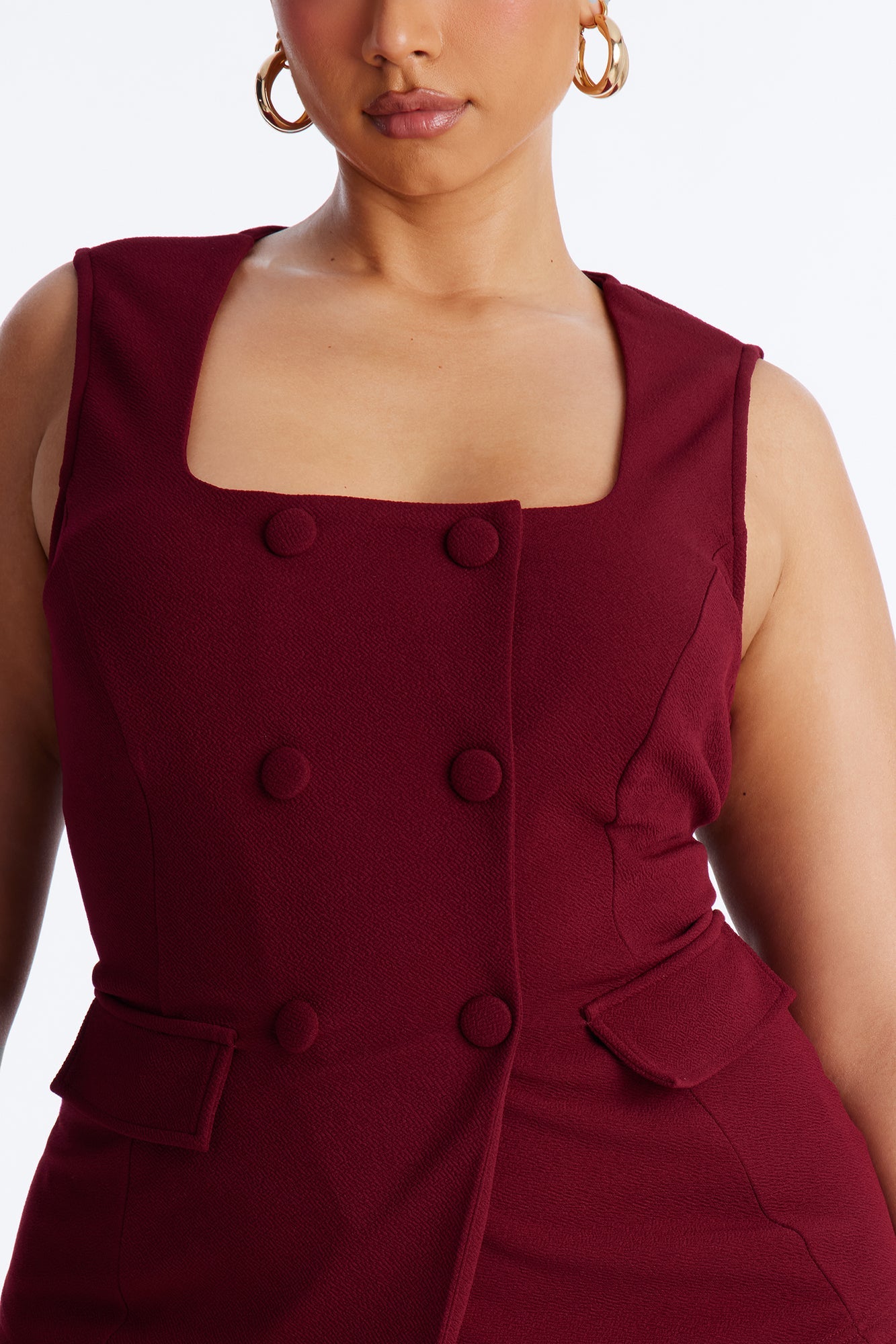 Gelina Square Neck Wide Leg Jumpsuit - Wine