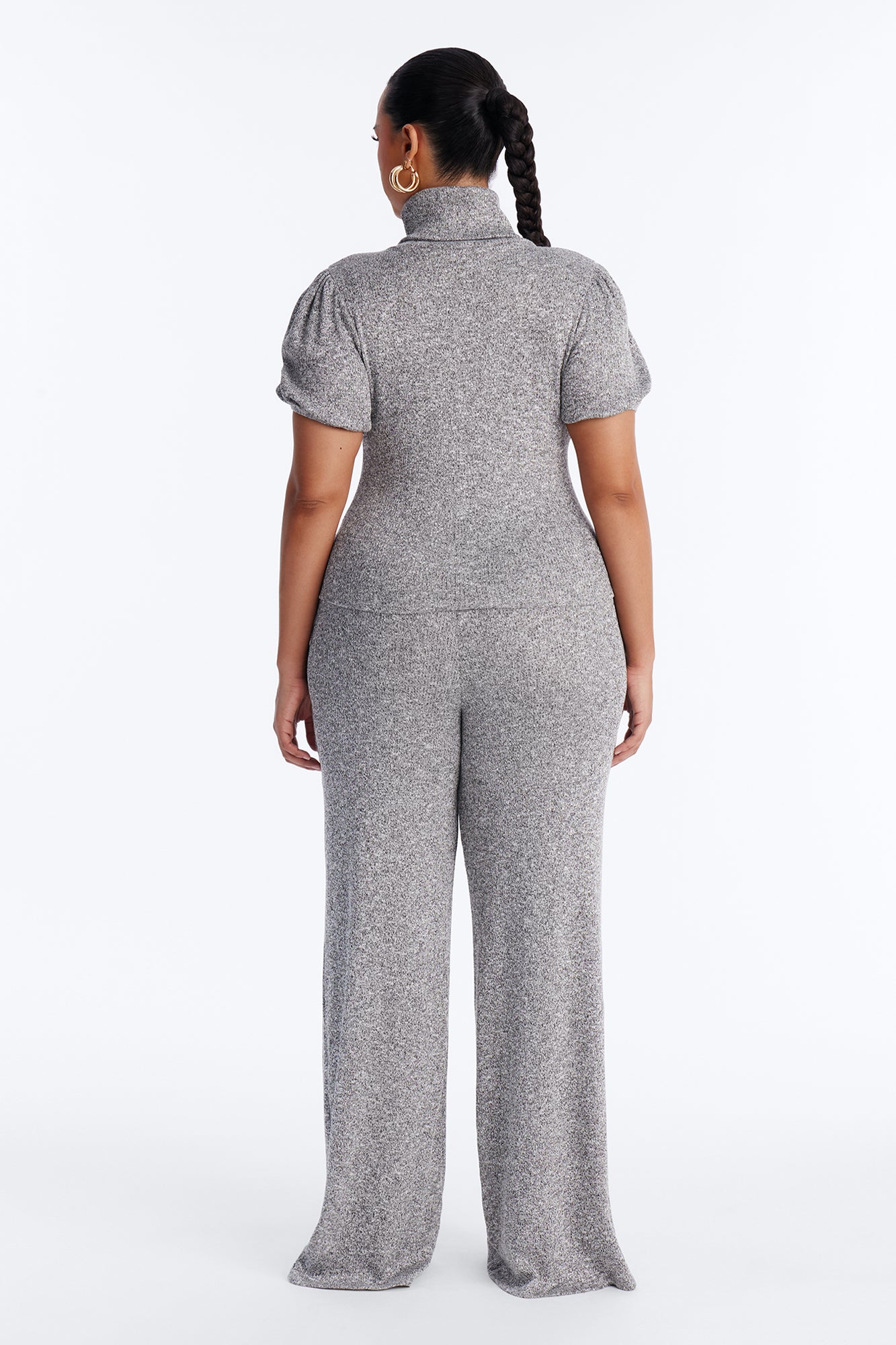 Maya Turtle Neck Short Sleeve Flare Pant Set - Grey