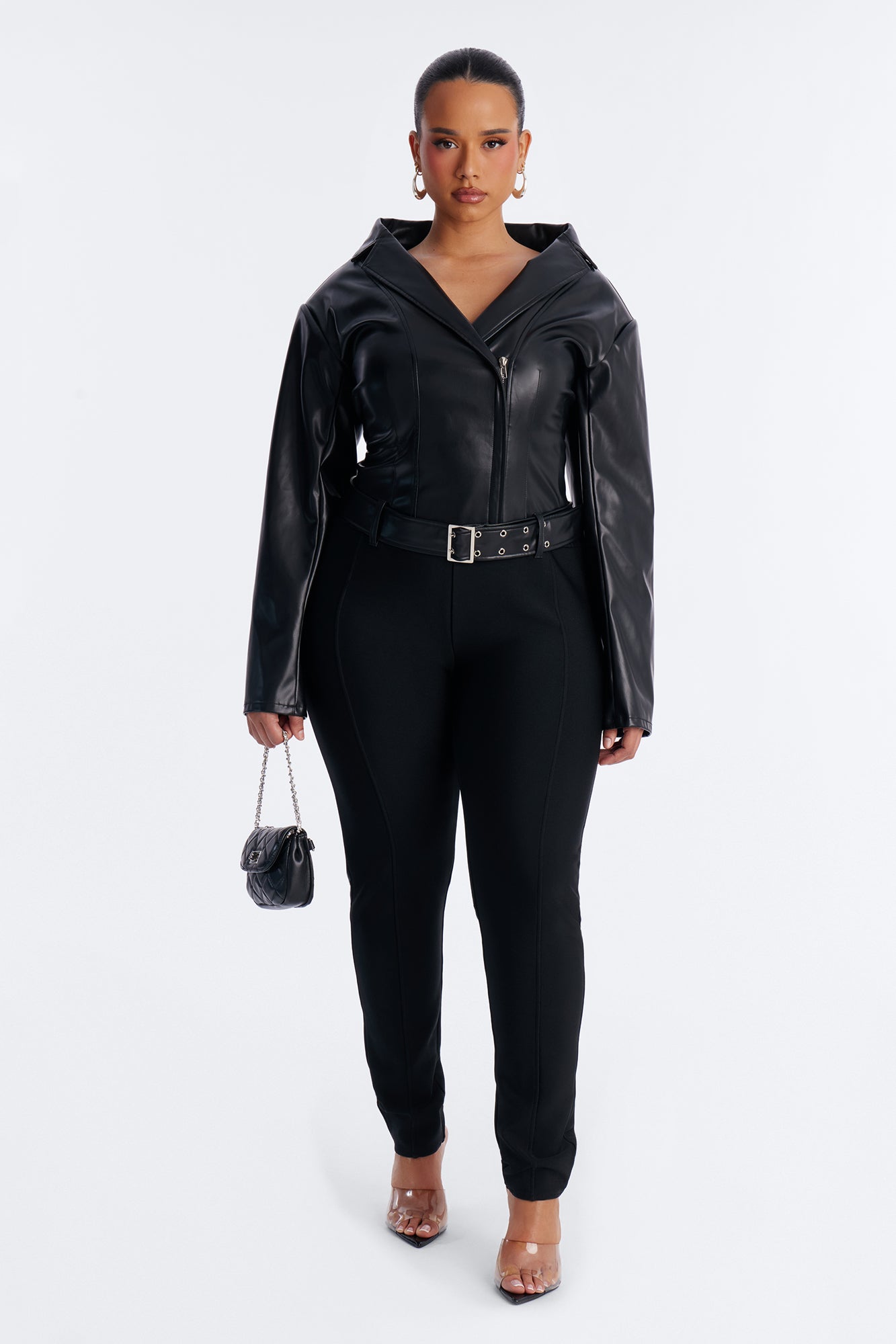 Run The Streets Bandage Moto Jumpsuit - Black