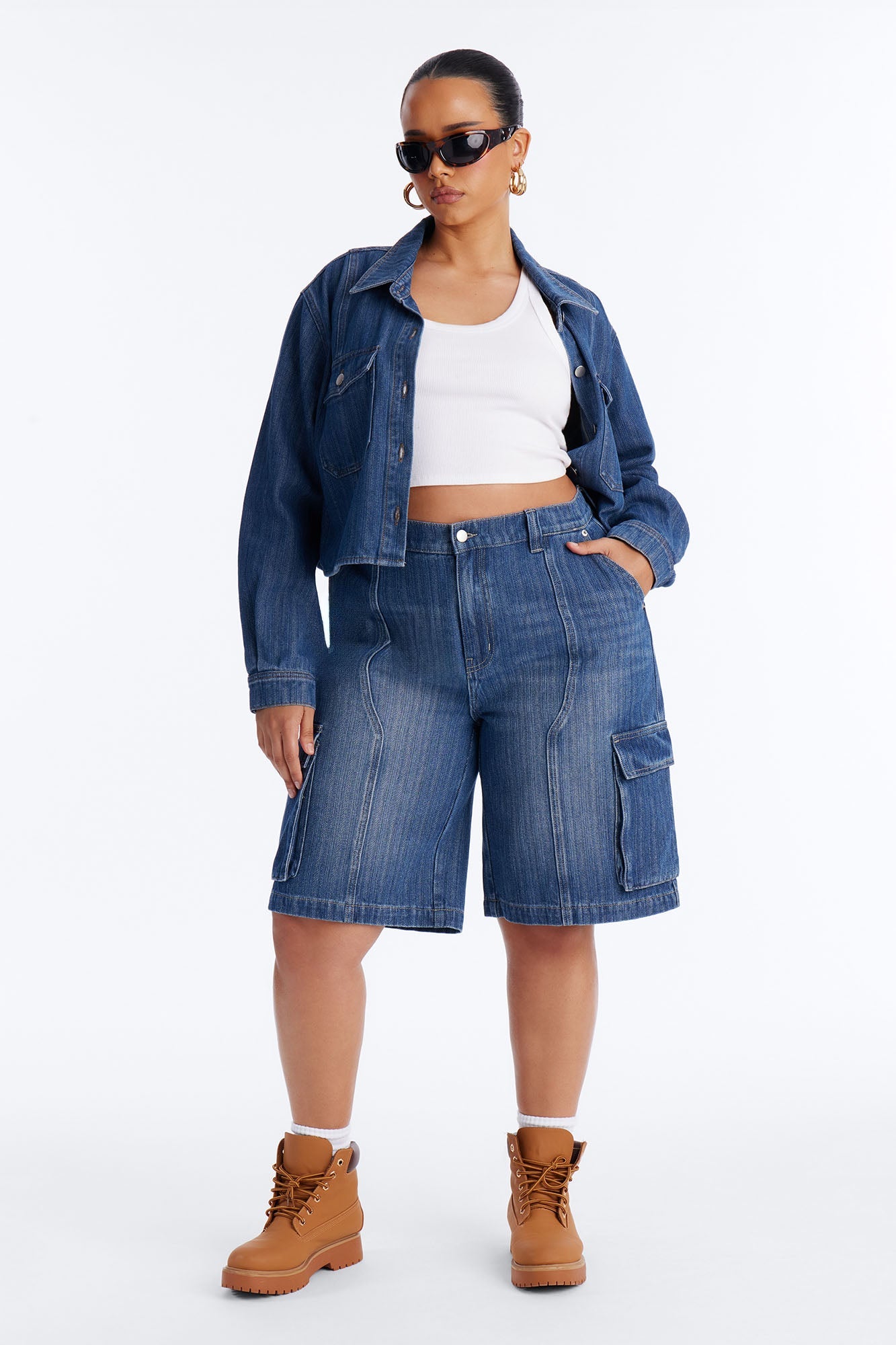 Lyon Cargo Denim Jorts - Medium Wash