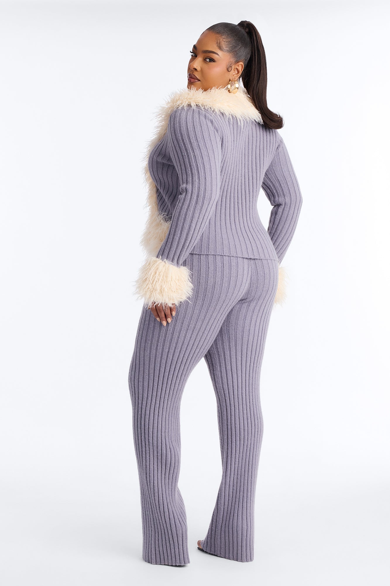Fur Flirt Sweater Pant Set - Slate Blue