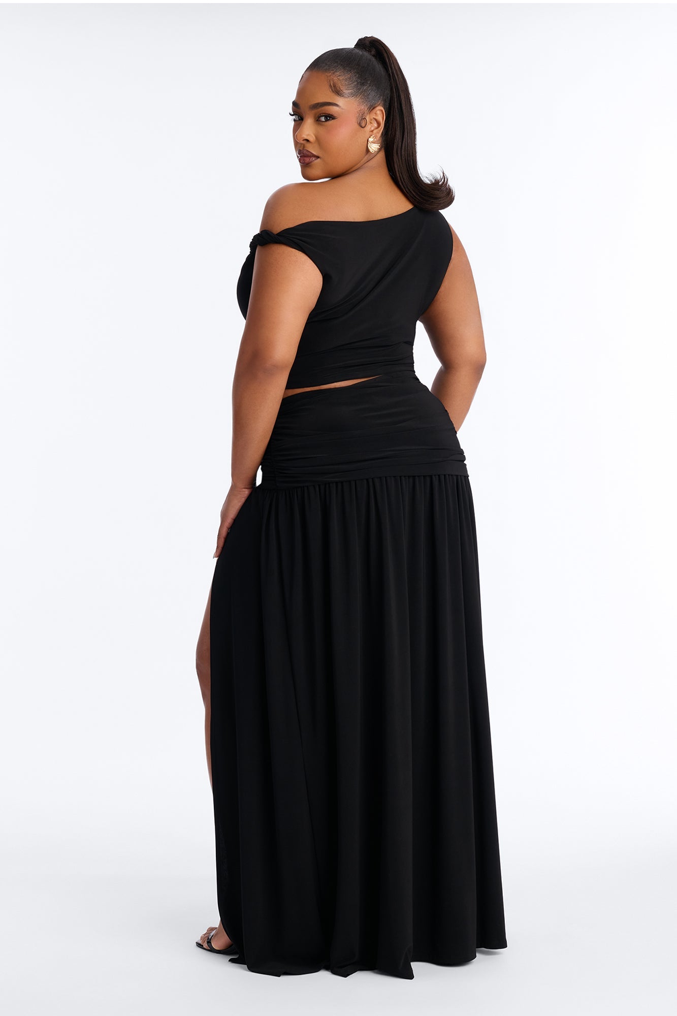 Marjorie Hardware Off Shoulder Maxi Skirt Set - Black