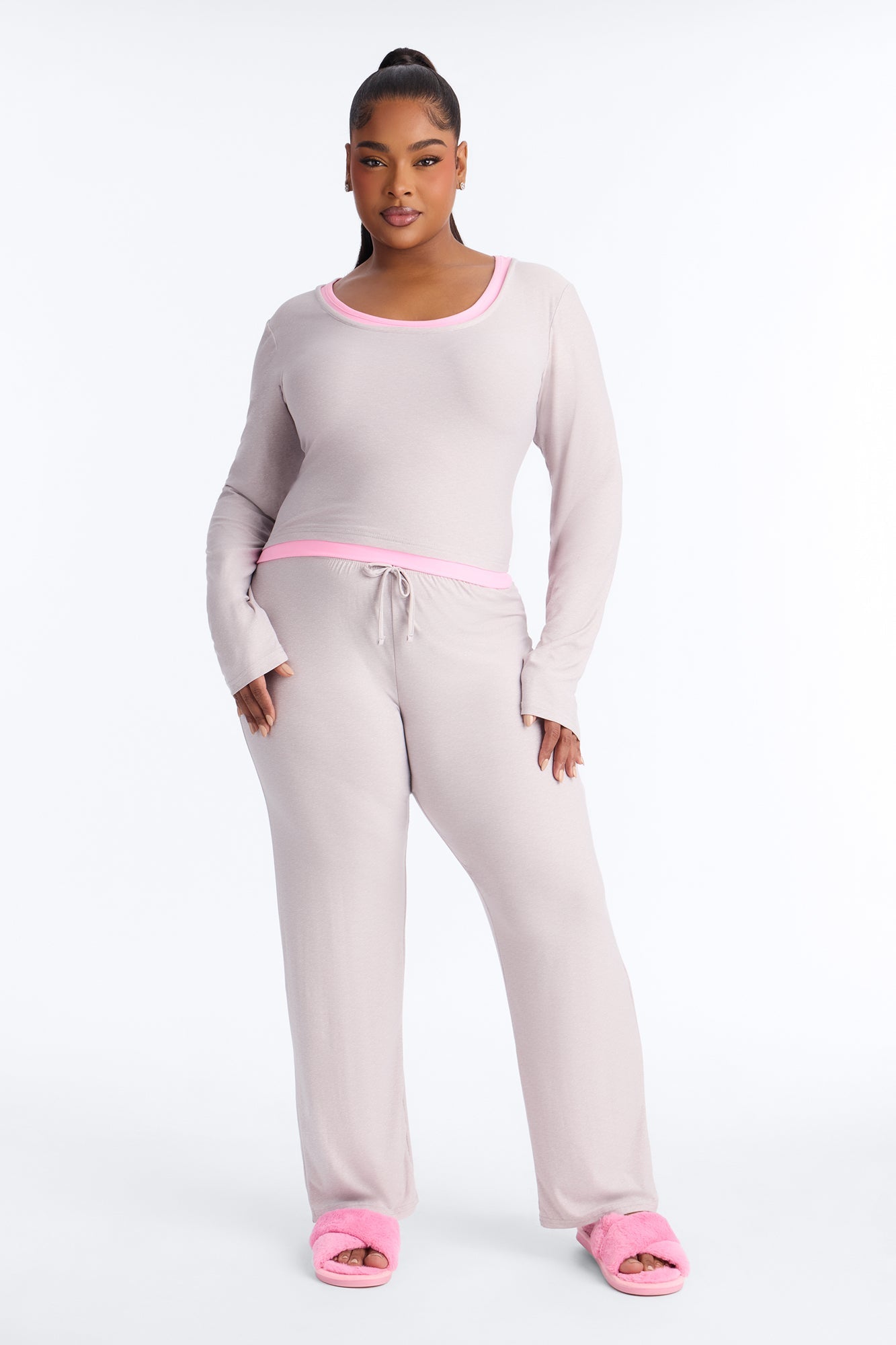 Ready For Bed Long Sleeve PJ Pant Set - Heather Grey