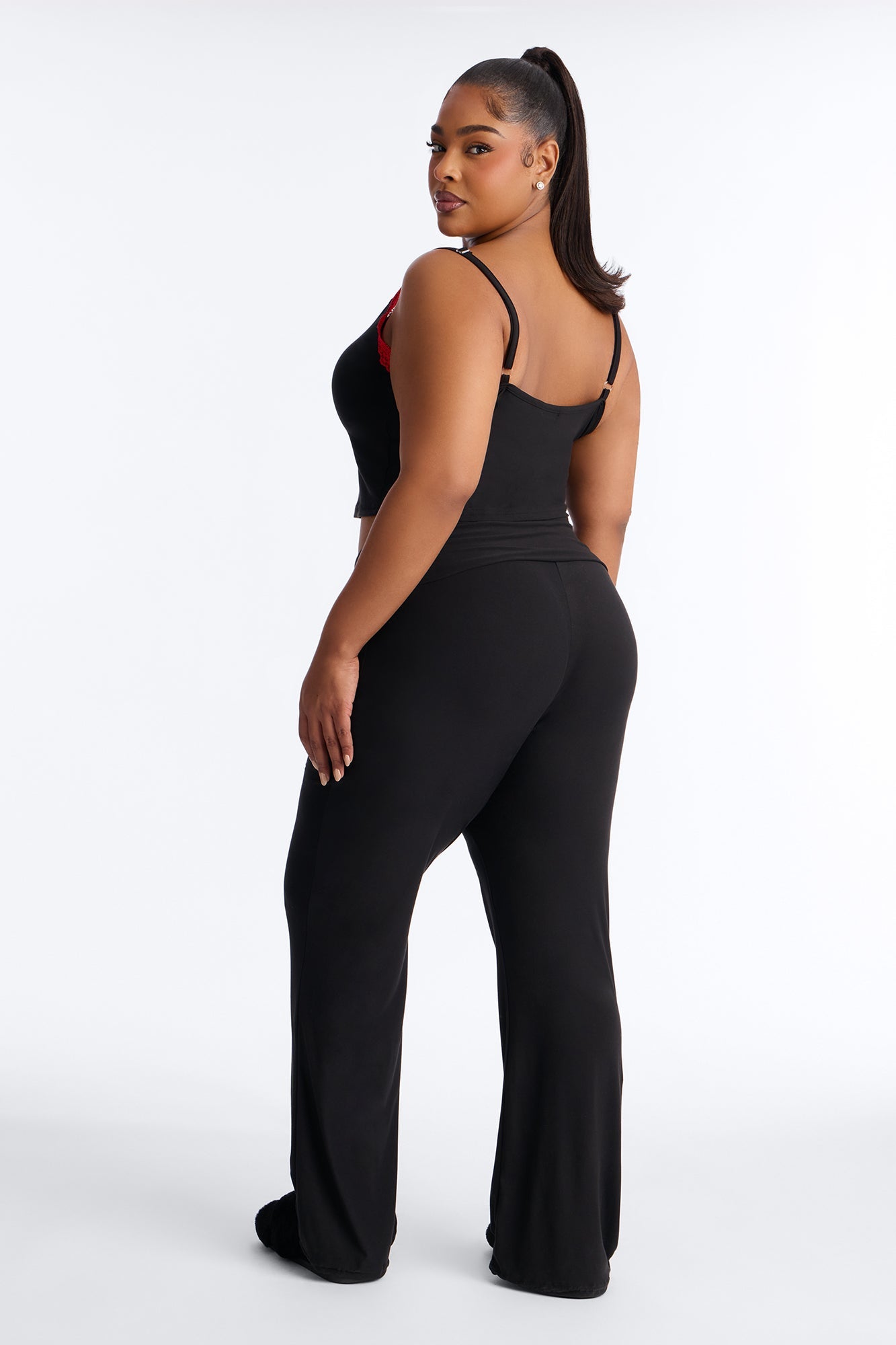 Always Sleeping Cami Fold Over Waist PJ Pant Set - Black/Red