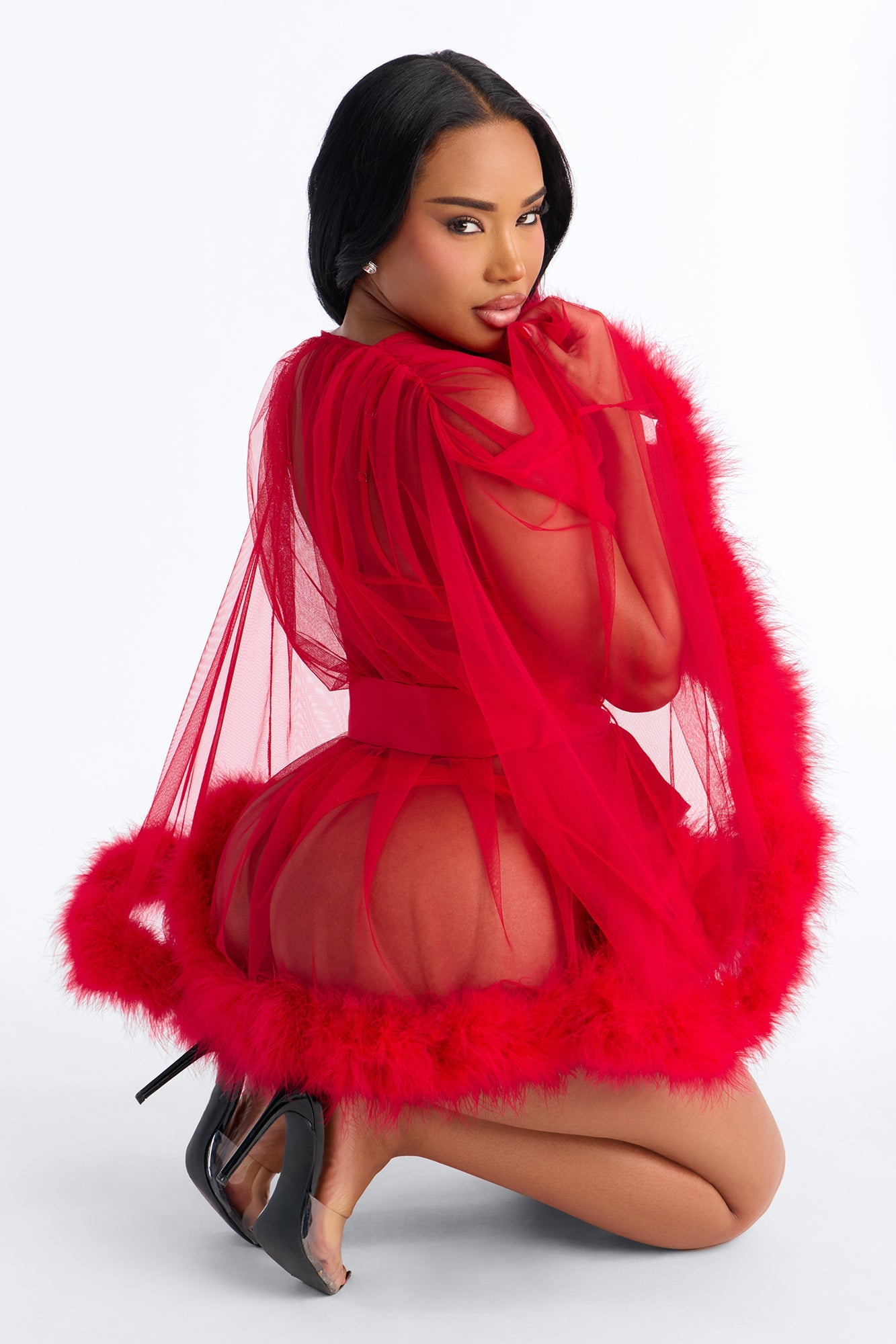 Sinful Silhouette Mesh Short Robe - Red