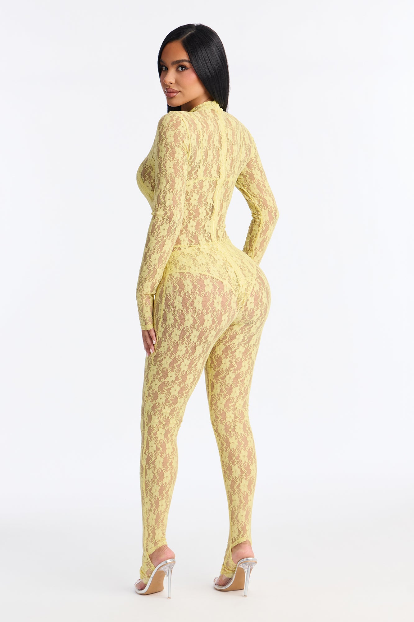 Angelica Lace Stirrup Catsuit 3 Piece Set - Butter Yellow