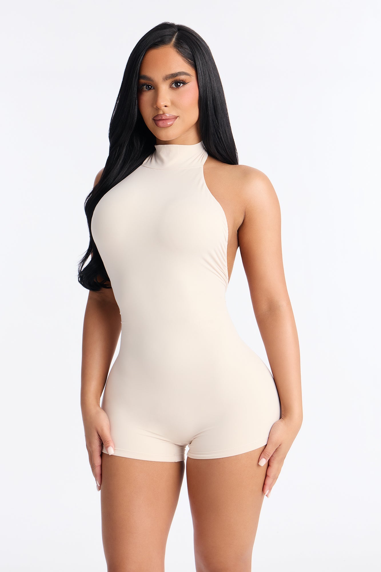 Haven Double Lined Backless Micro Romper - Stone