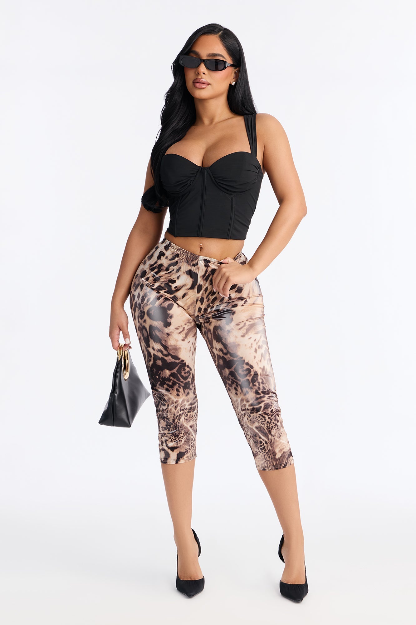 Griselda Animal Print Latex Mesh Legging - Brown/combo