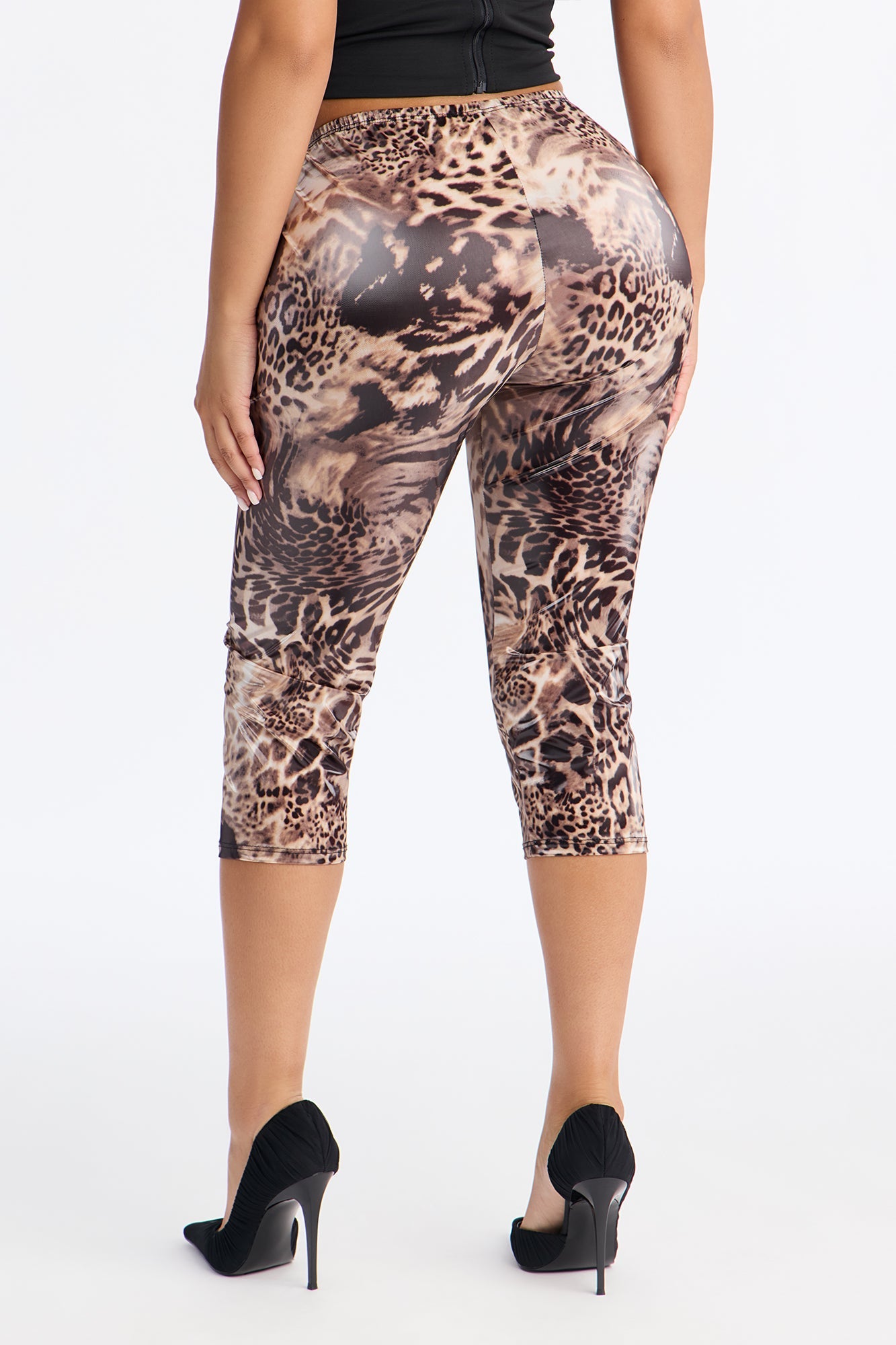 Griselda Animal Print Latex Mesh Legging - Brown/combo