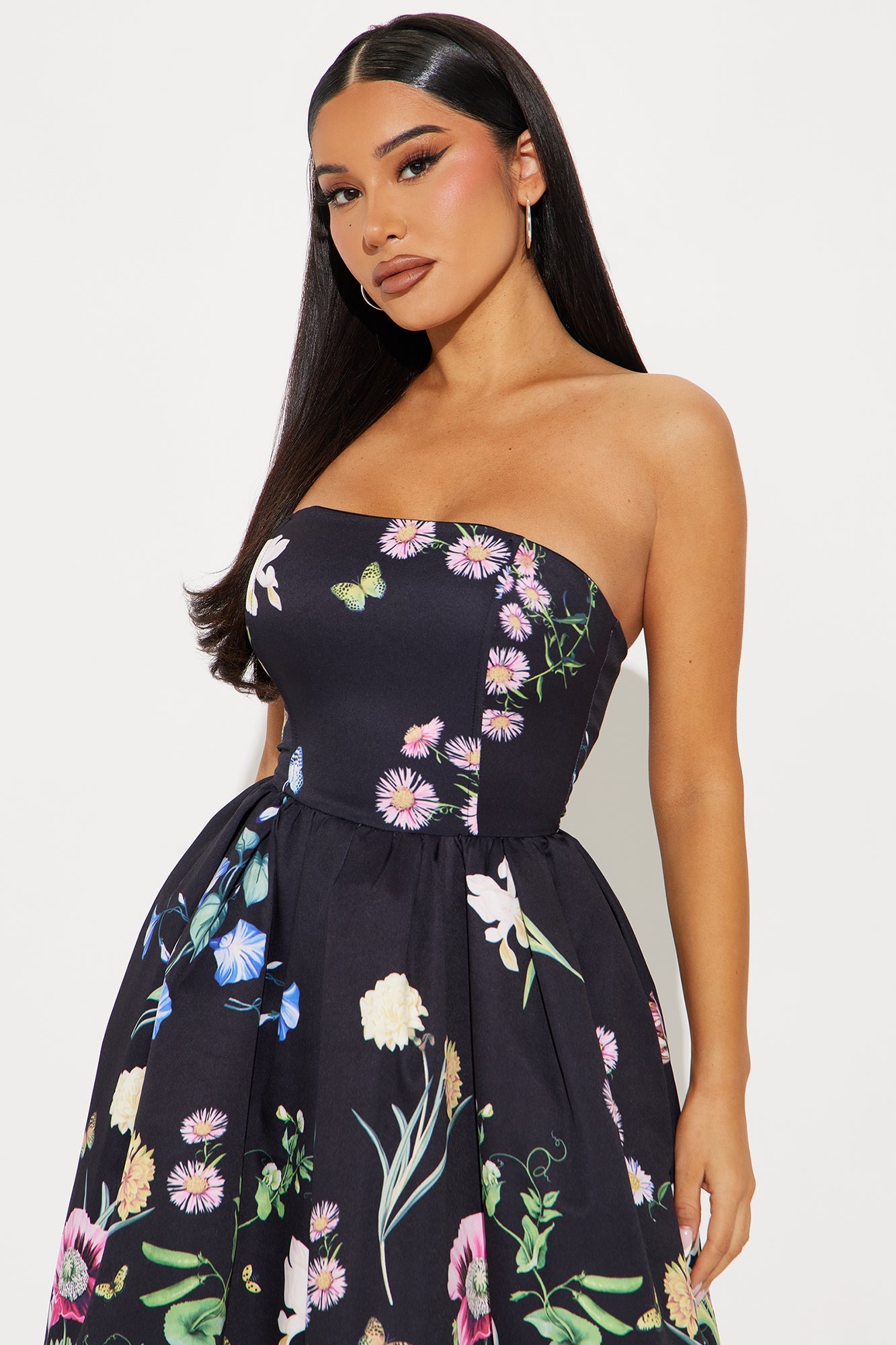 See Me Blossom Floral Midi Dress - Black/combo