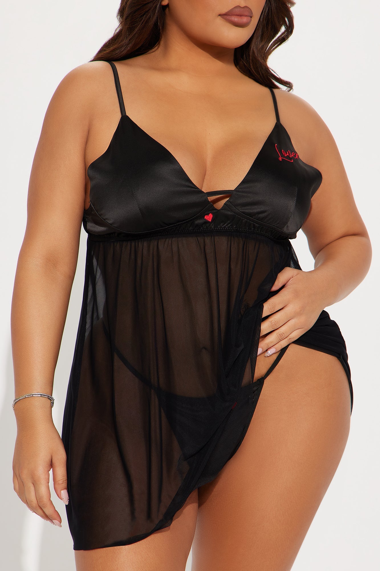 Gabrielle Be My Lover Embroidered Babydoll - Black