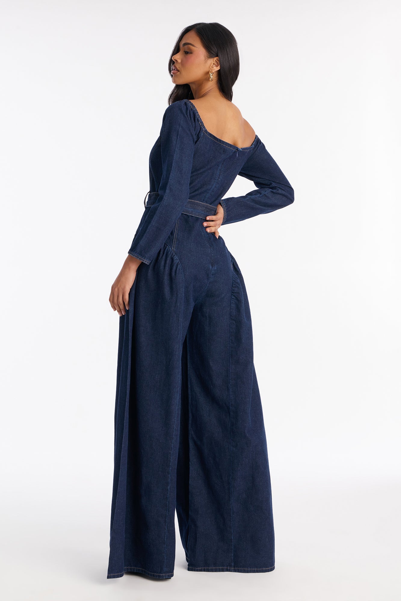 Done Up In Denim Wide Leg Jumpsuit - Dark Wash