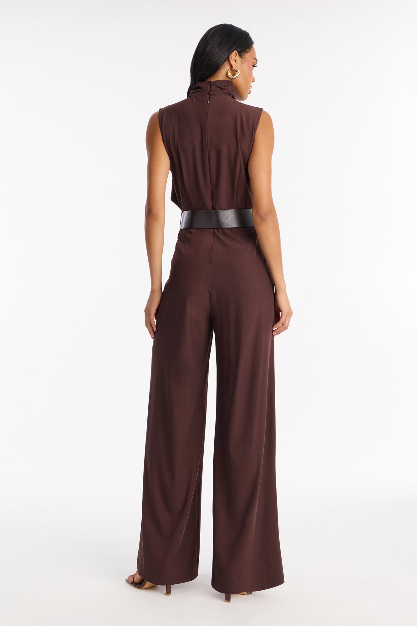 Sienna Belted Wide Leg Jumpsuit - Chocolate