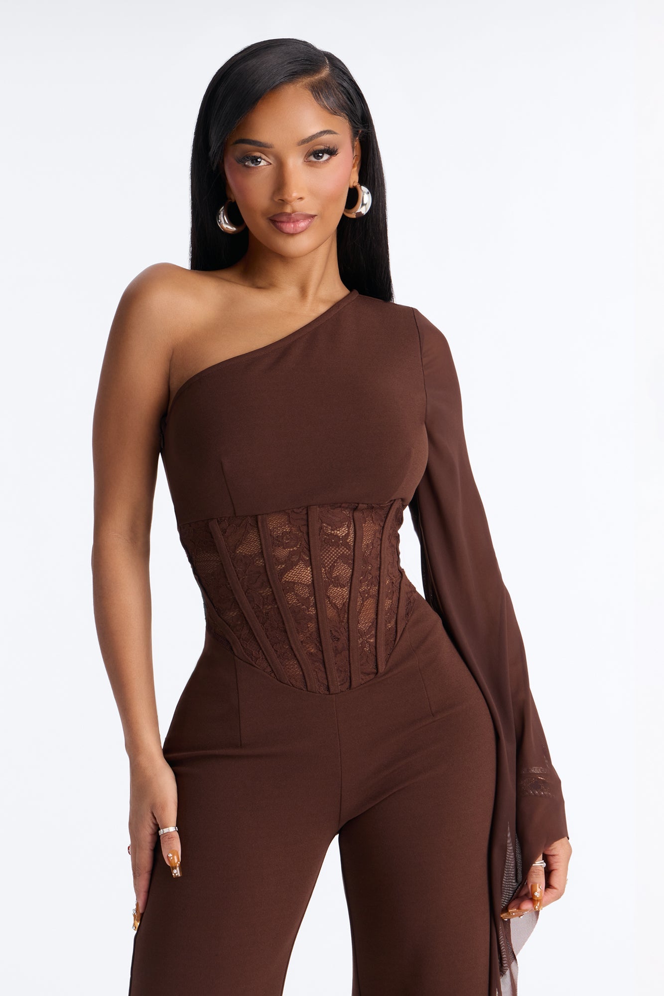 Chloe Lace Corset Jumpsuit - Mocha
