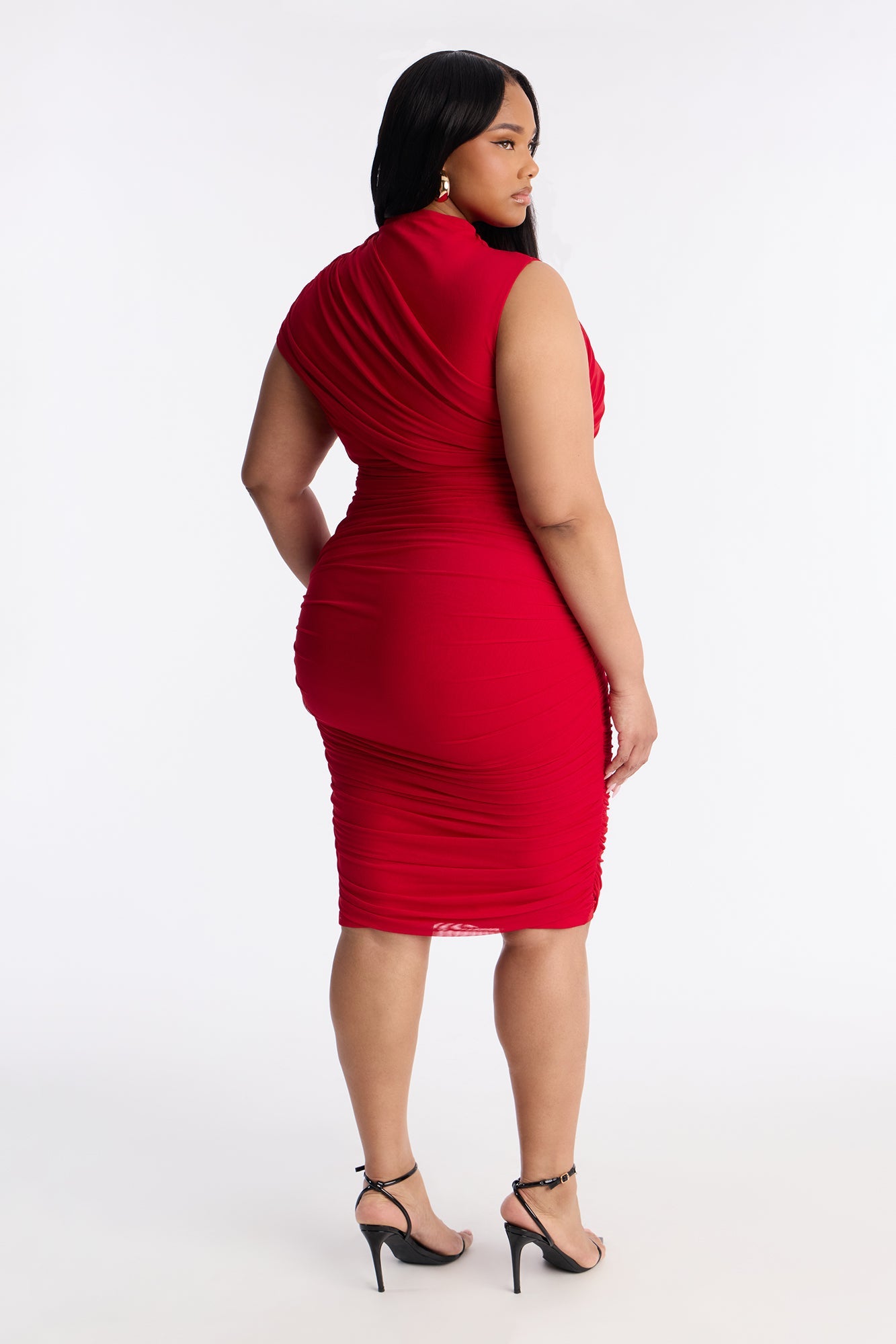 Diya Draped Mesh Midi Dress - Red