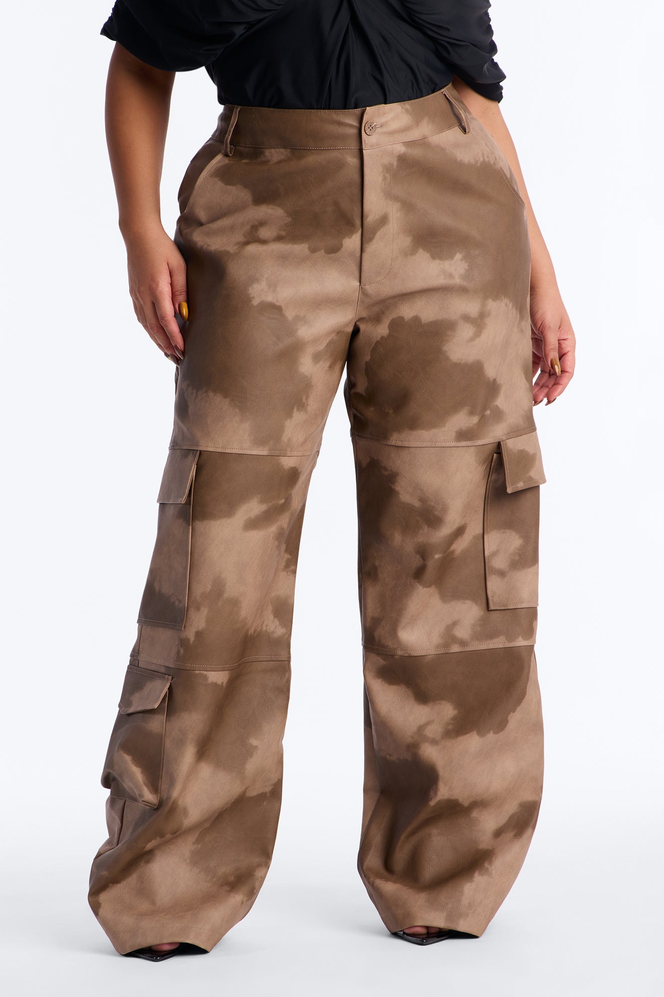 Alexa Washed Faux Leather Cargo Pant - Chocolate