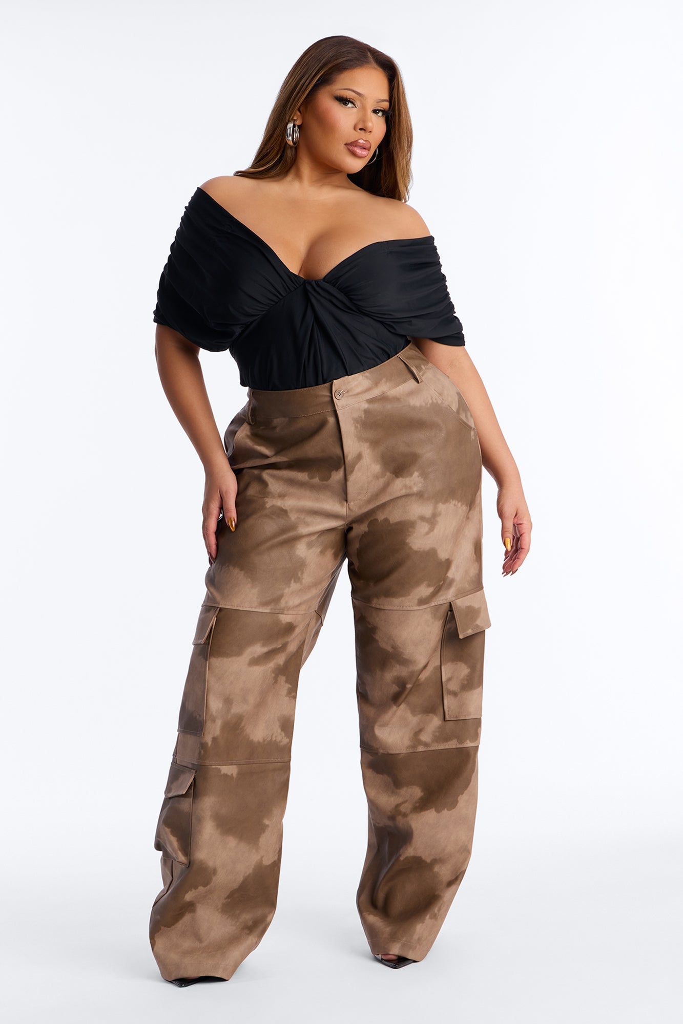 Alexa Washed Faux Leather Cargo Pant - Chocolate