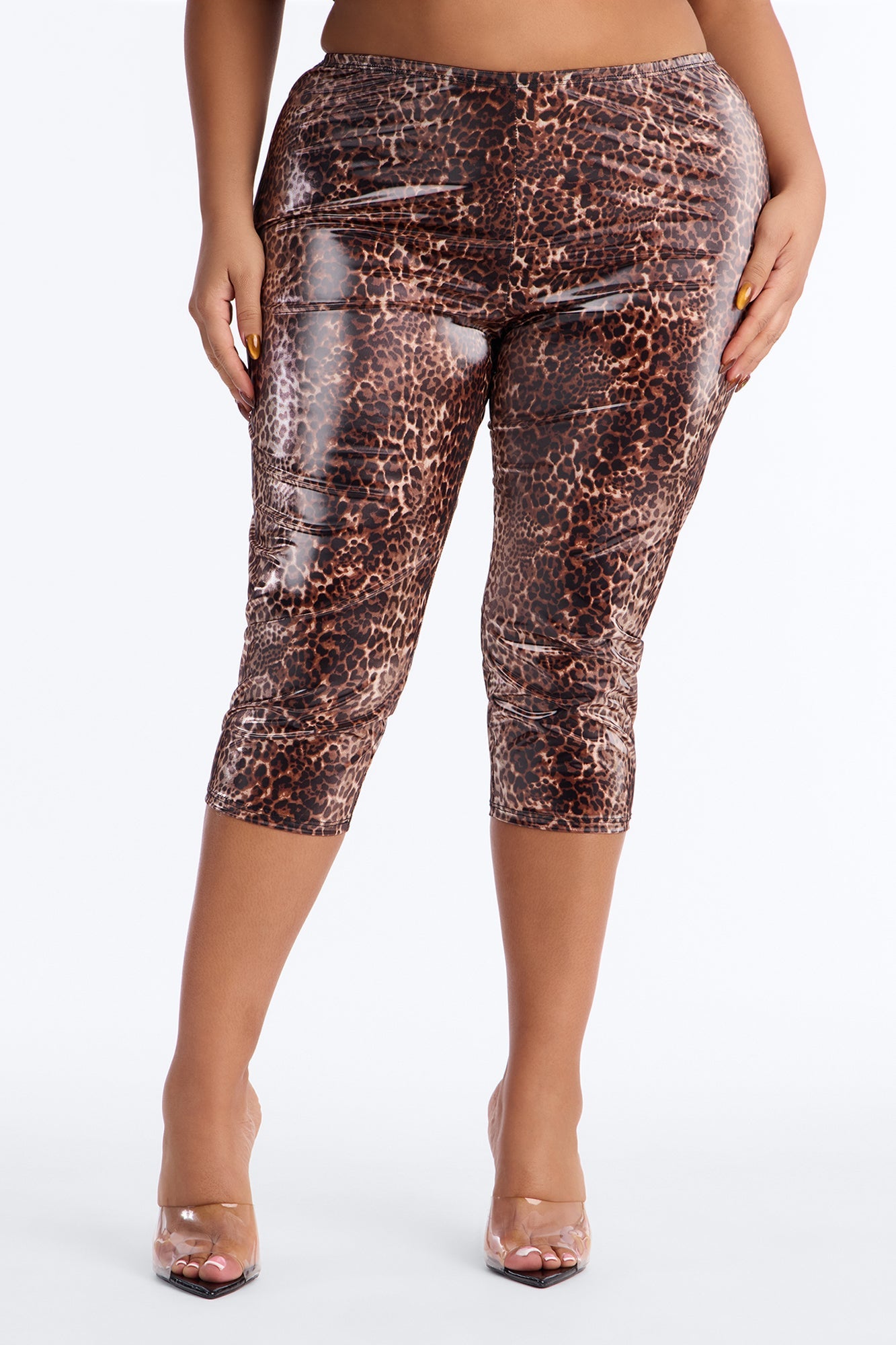 Griselda Leopard Print Latex Mesh Legging - Leopard