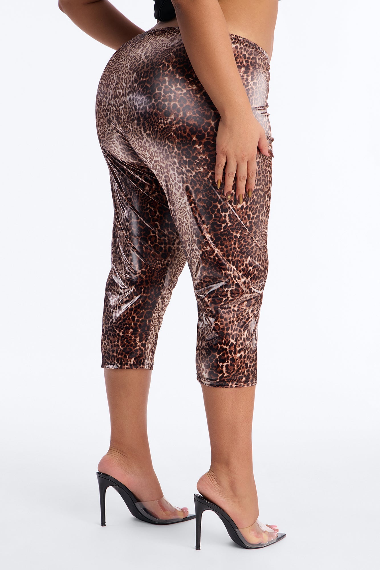 Griselda Leopard Print Latex Mesh Legging - Leopard