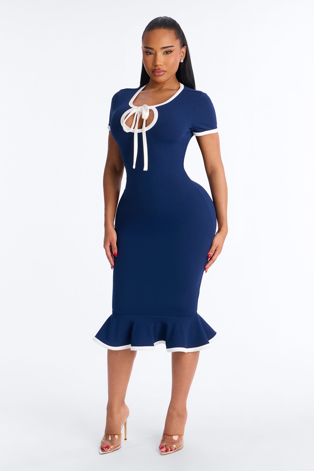 Set The Bar Short Sleeve Midi Dress - Navy
