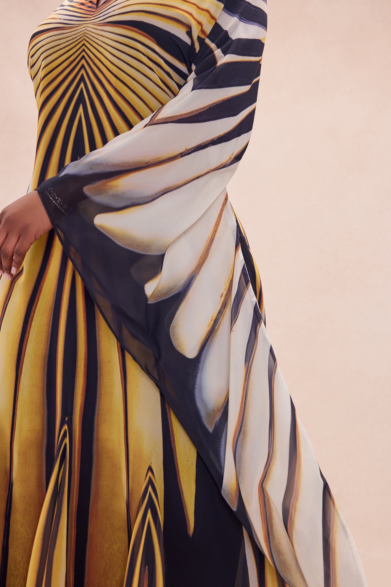 Soleil Bell Sleeve Chiffon Maxi Dress - Yellow/combo