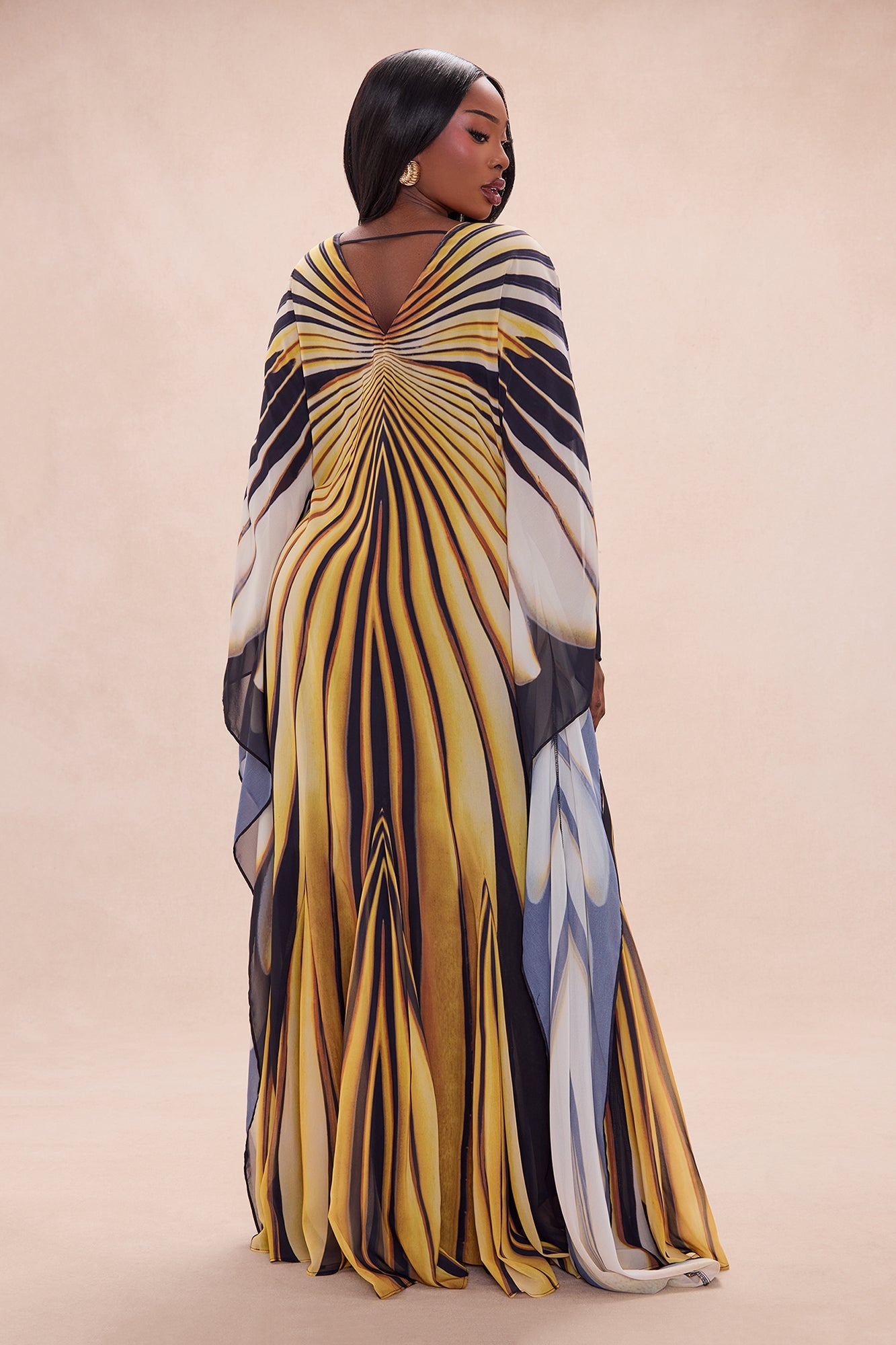 Soleil Bell Sleeve Chiffon Maxi Dress - Yellow/combo