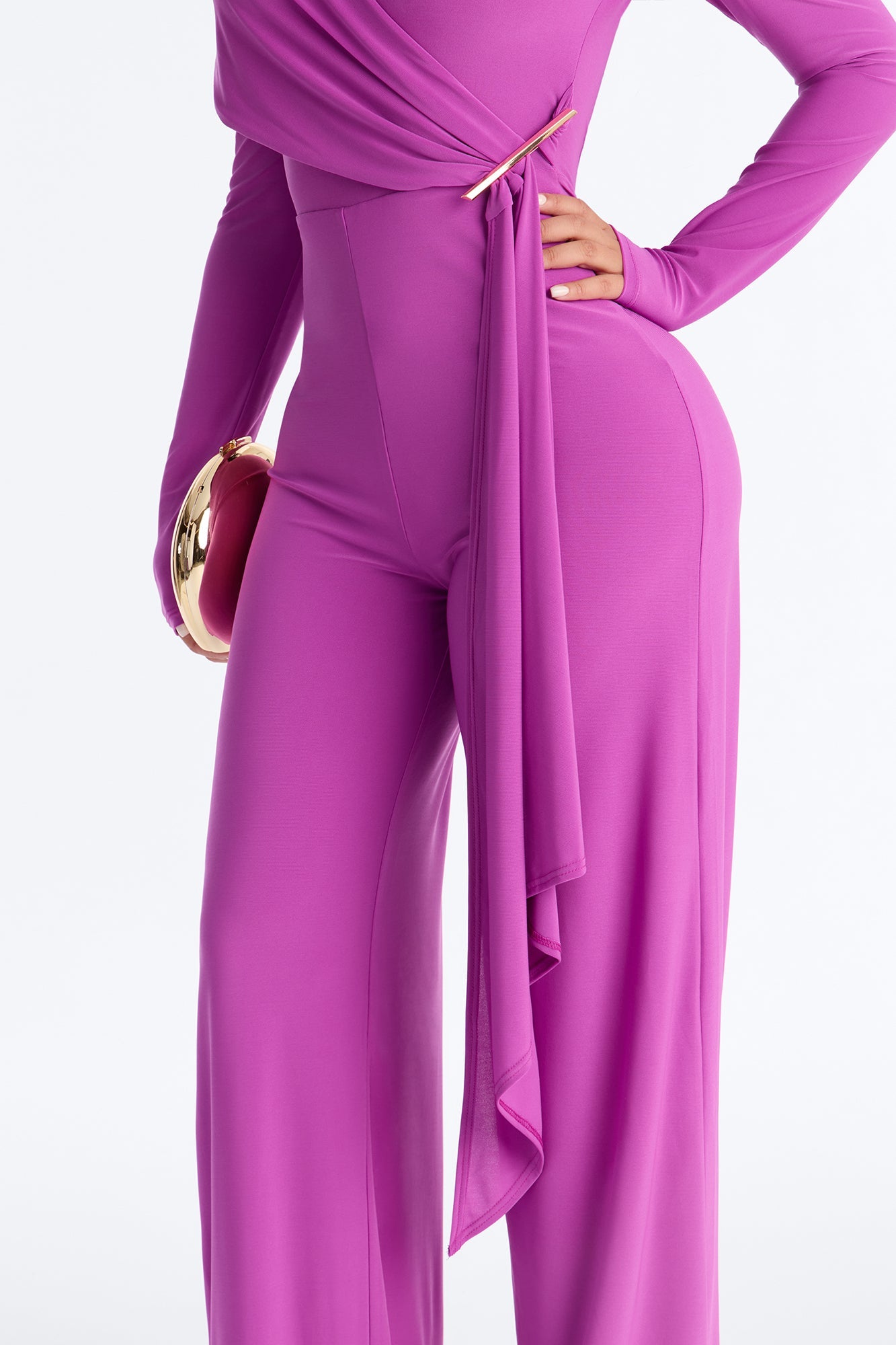 Adri Draped Wide Leg Jumpsuit - Magenta