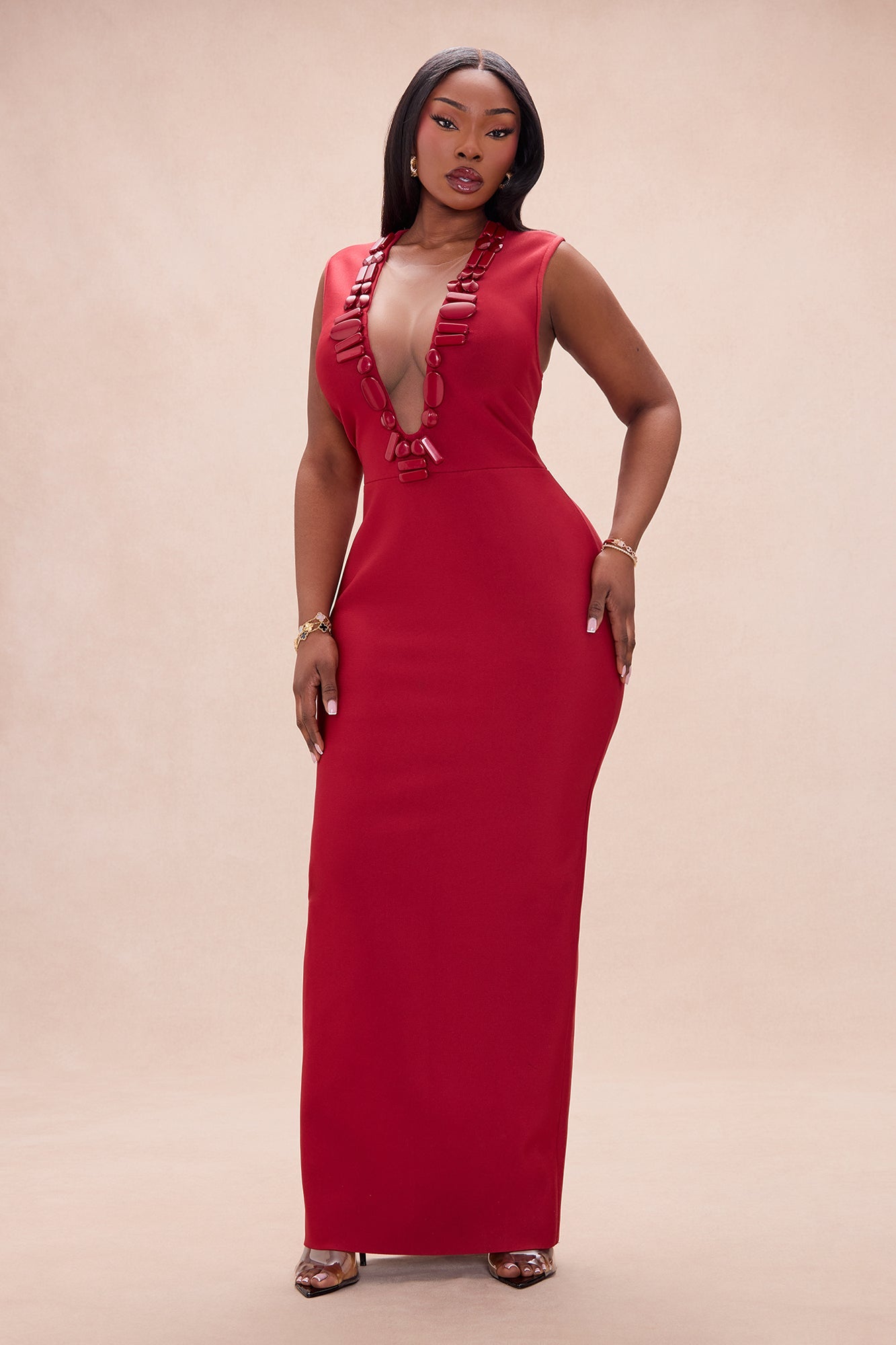 Mika Bandage Maxi Dress - Brick Red