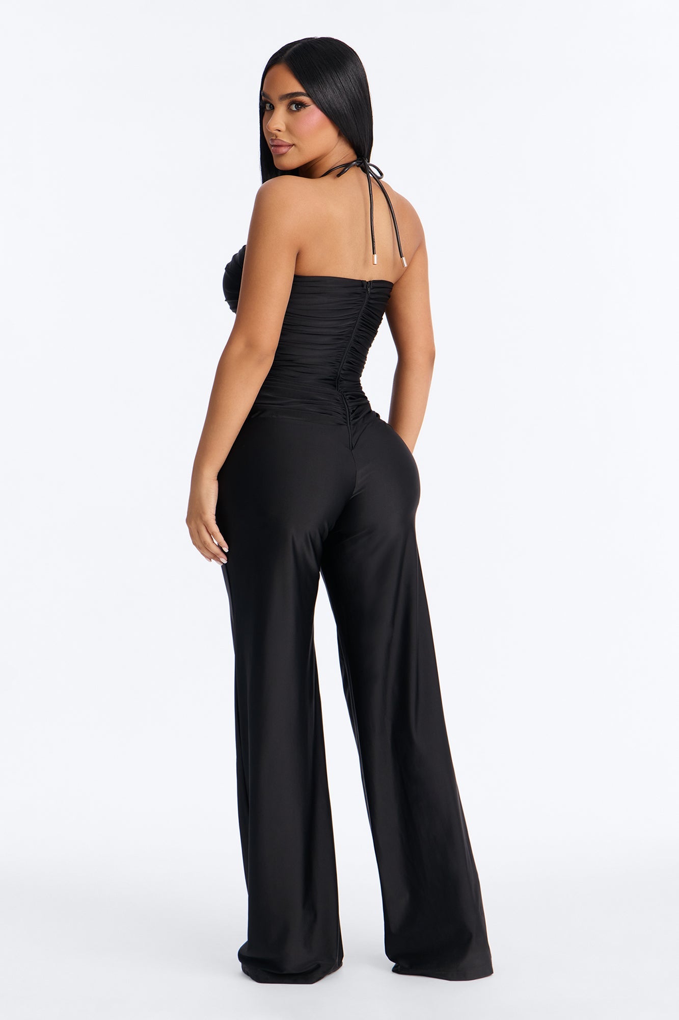 Zaria Lace Up Halter Jumpsuit - Black