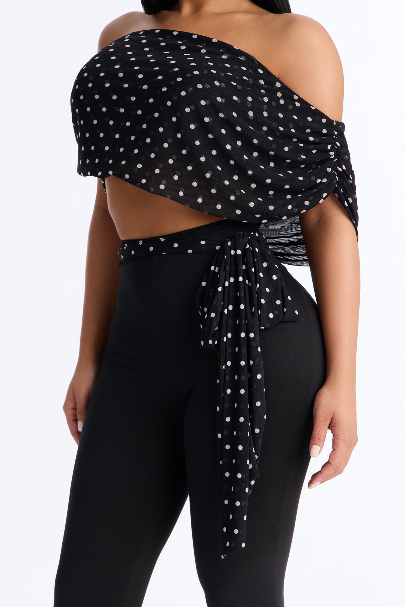 Bailey Off Shoulder Polka Dot Capri Set - Black/White
