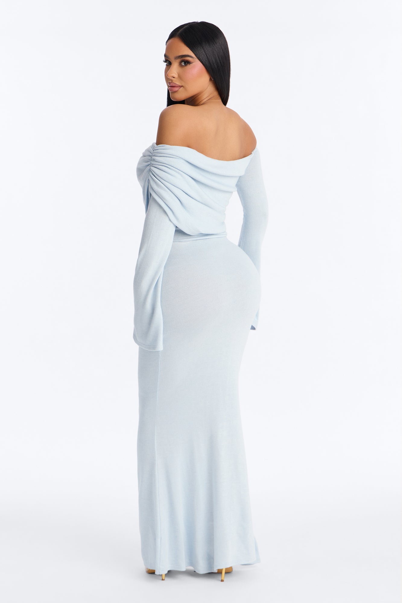Effortless Vibe Off Shoulder Sweater Maxi Dress - Light Blue