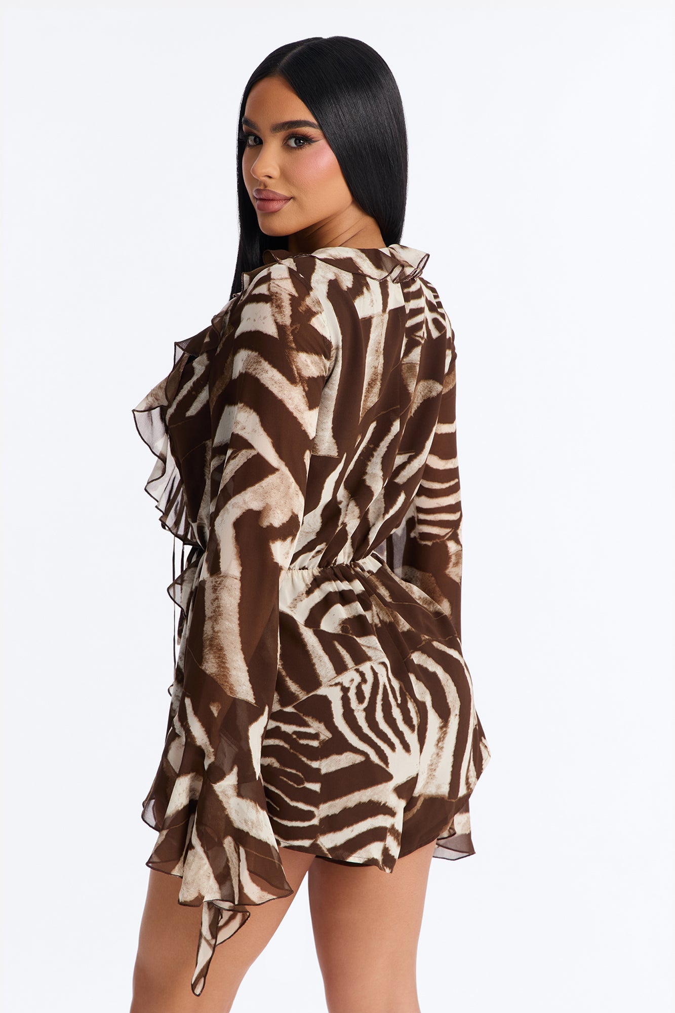 Taiya Ruffle Chiffon Romper - Chocolate