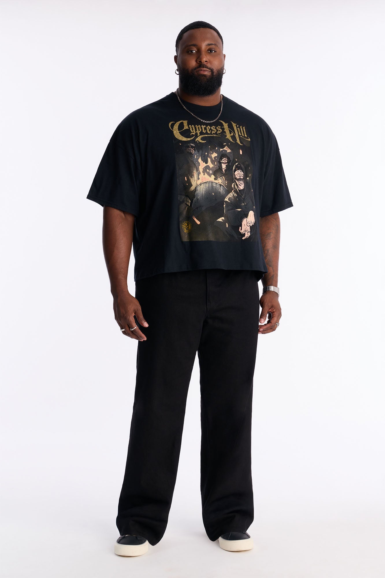 Cypress Hill Glitter Print Boxy Short Sleeve Tee - Black