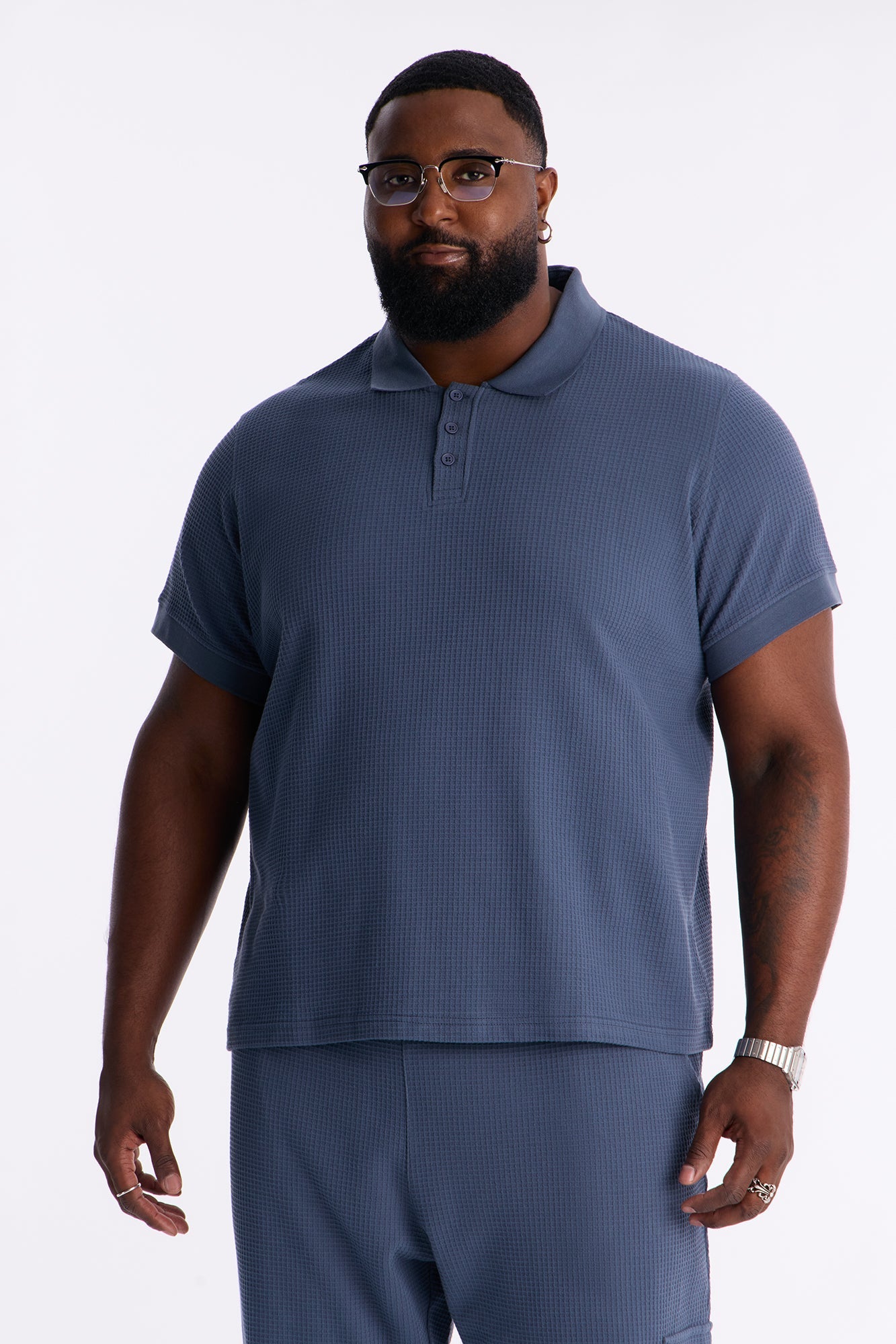 Culver City Waffle Knit Polo - Slate Blue