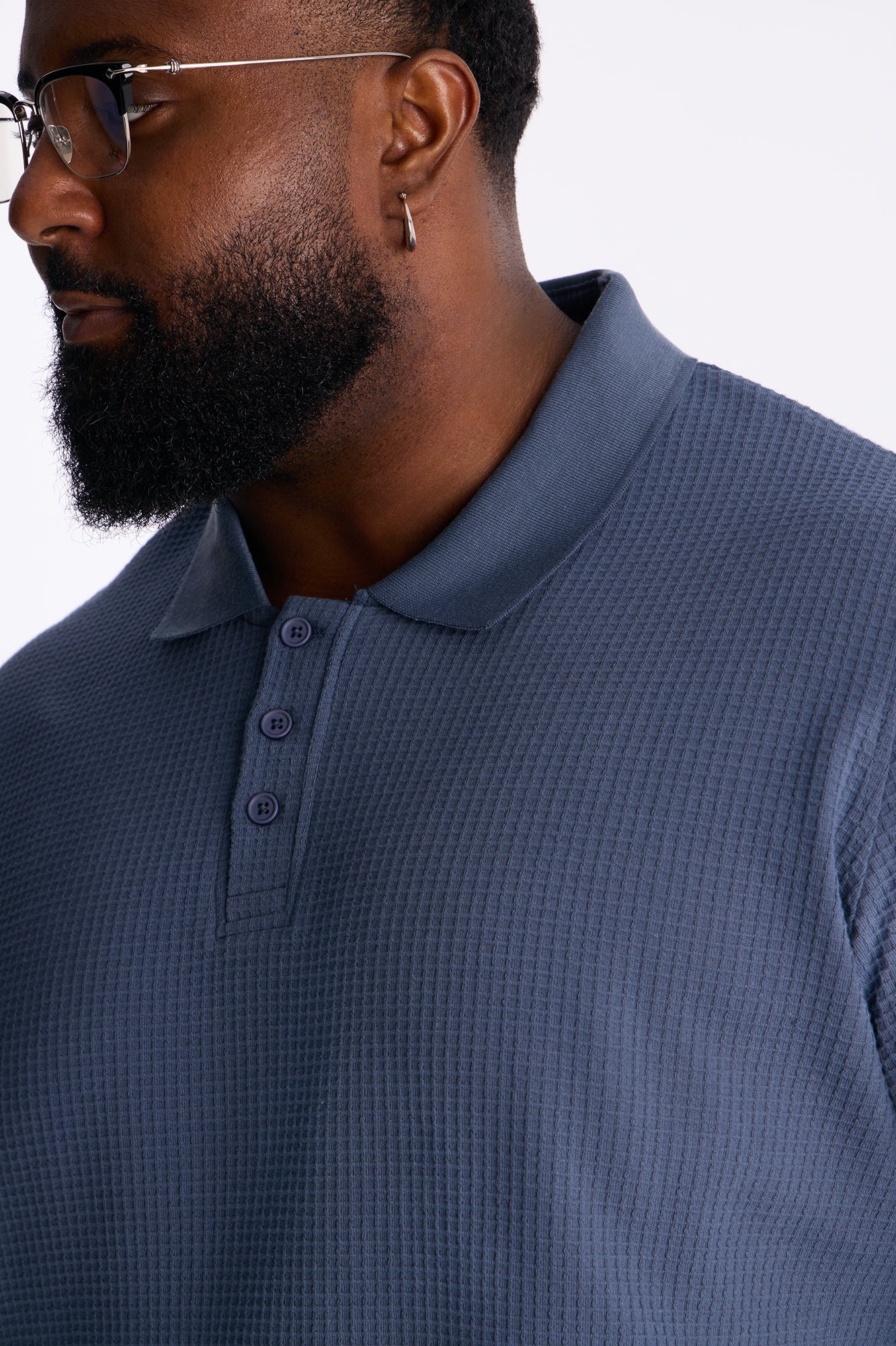Culver City Waffle Knit Polo - Slate Blue