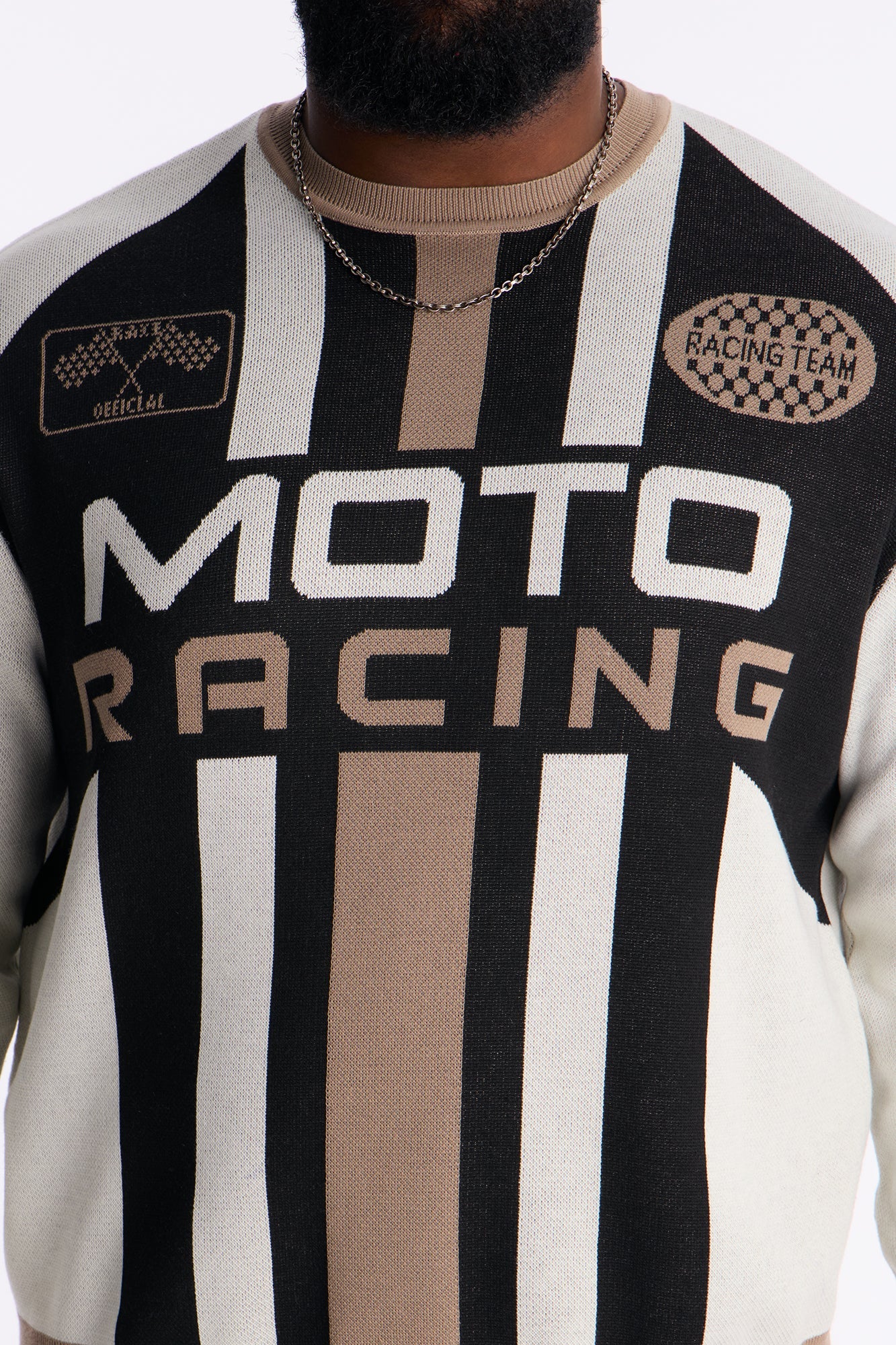 Retro Moto Stripe Sweater Shirt - Cream