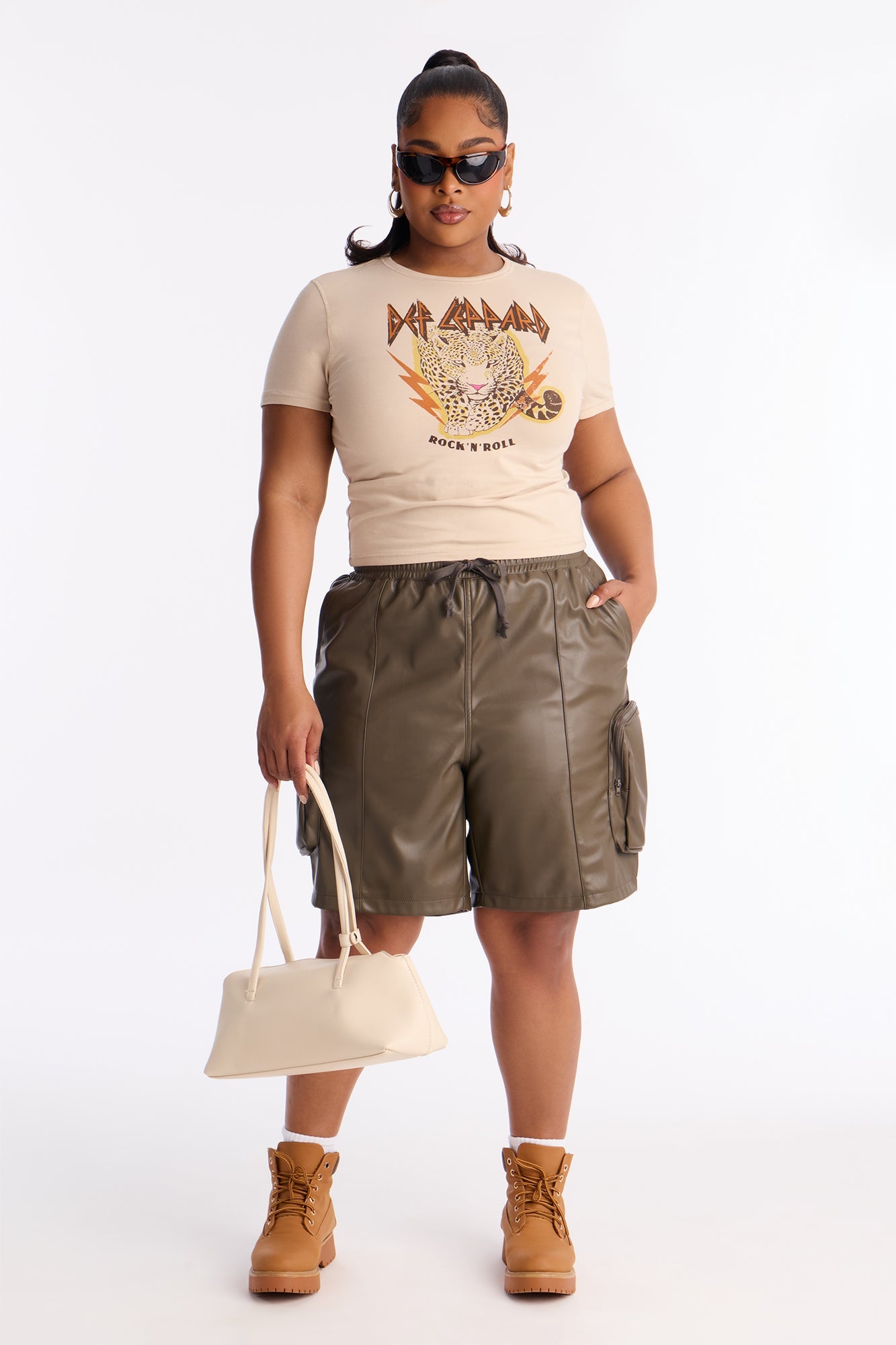 Rebellious Faux Leather Bermuda Short - Olive