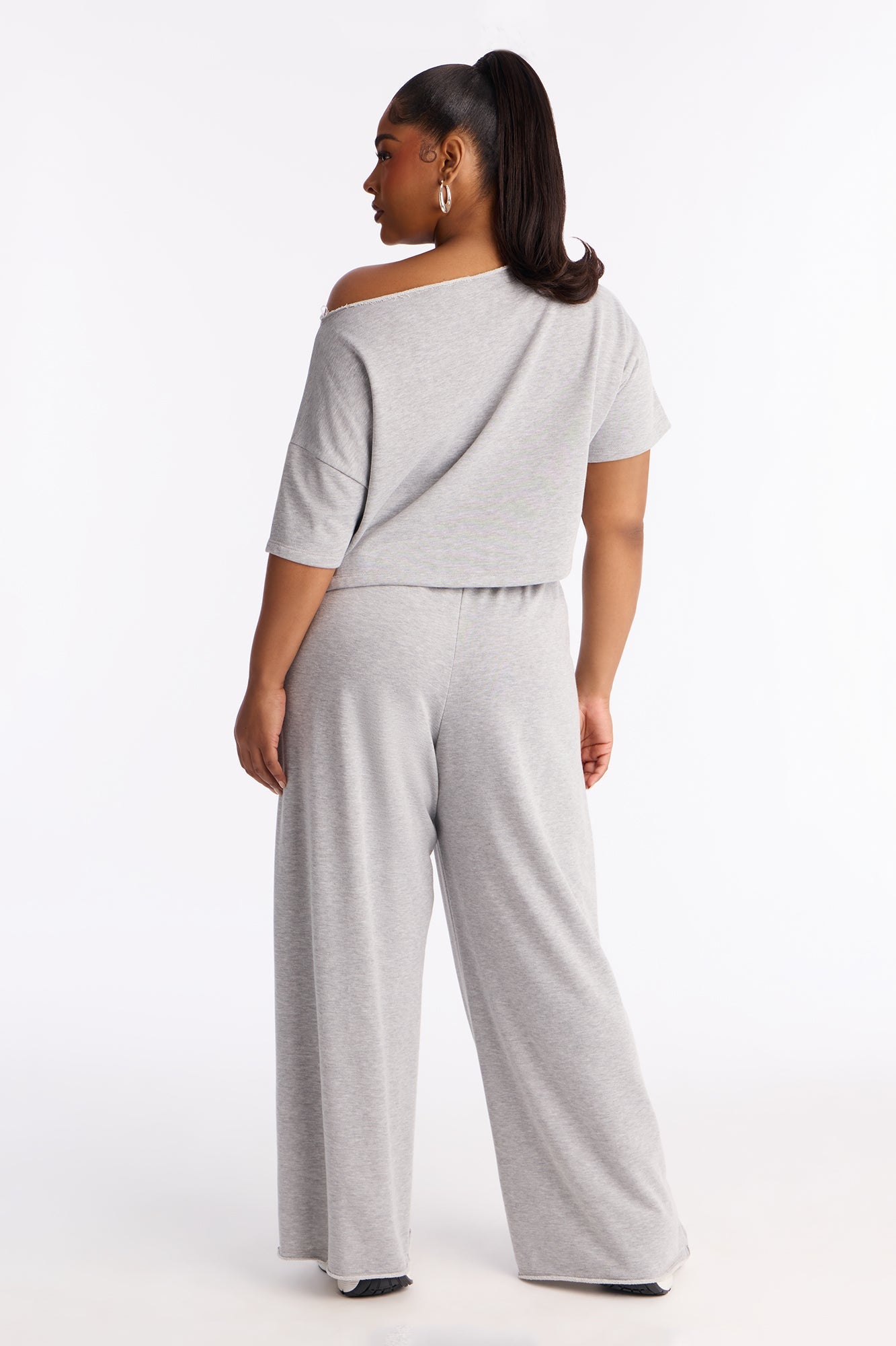 Chill Status Off Shoulder Pant Set - Heather Grey