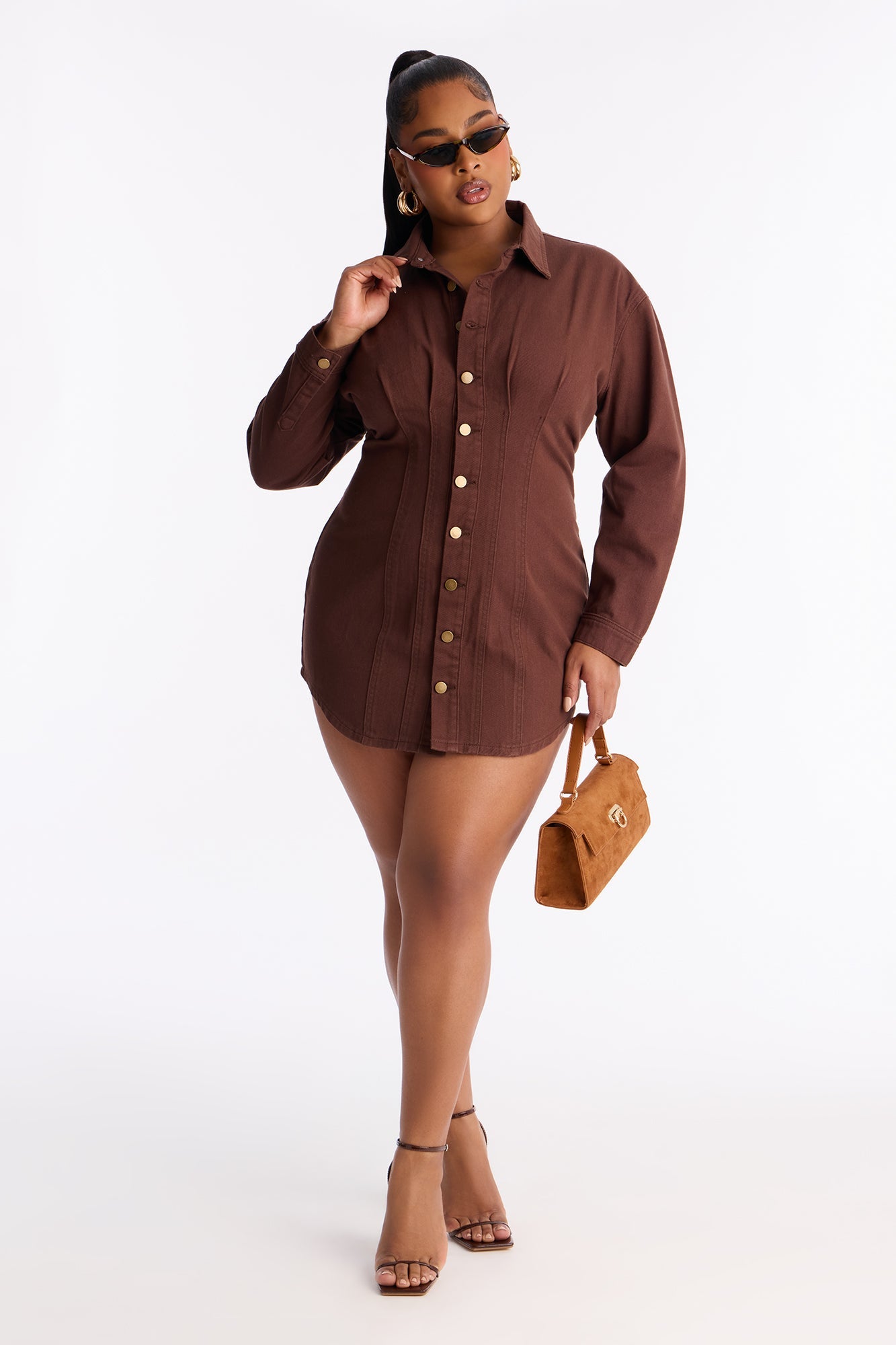 Alessandra Denim Mini Dress - Chocolate