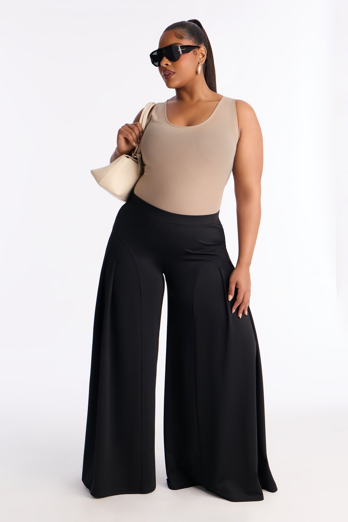 Tamara Pleated Mid Rise Super Wide Leg Pant 33″ - Black